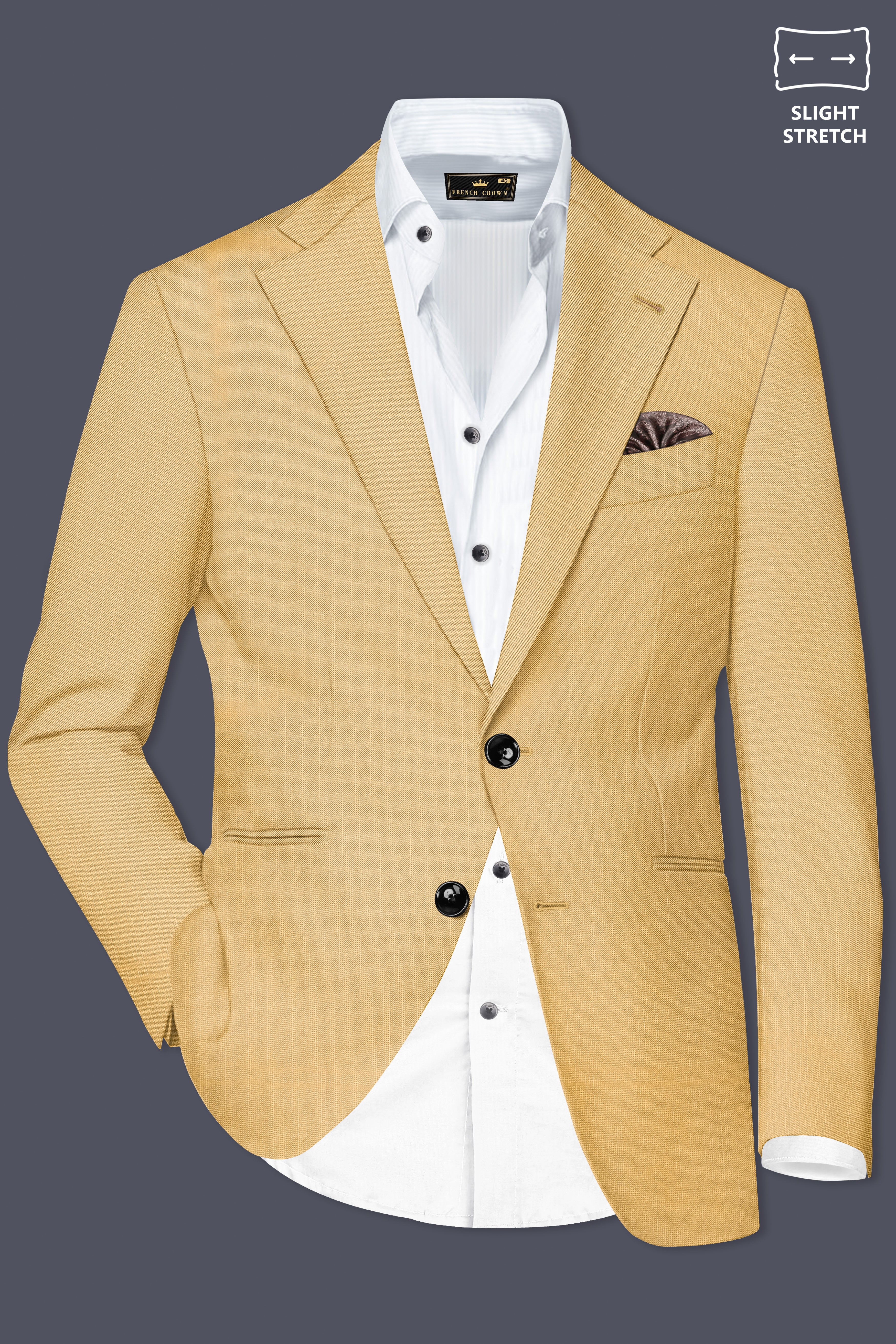 Saffron-Harvest Yellow Solid Wool Rich Single Breasted Slight Stretch Suit