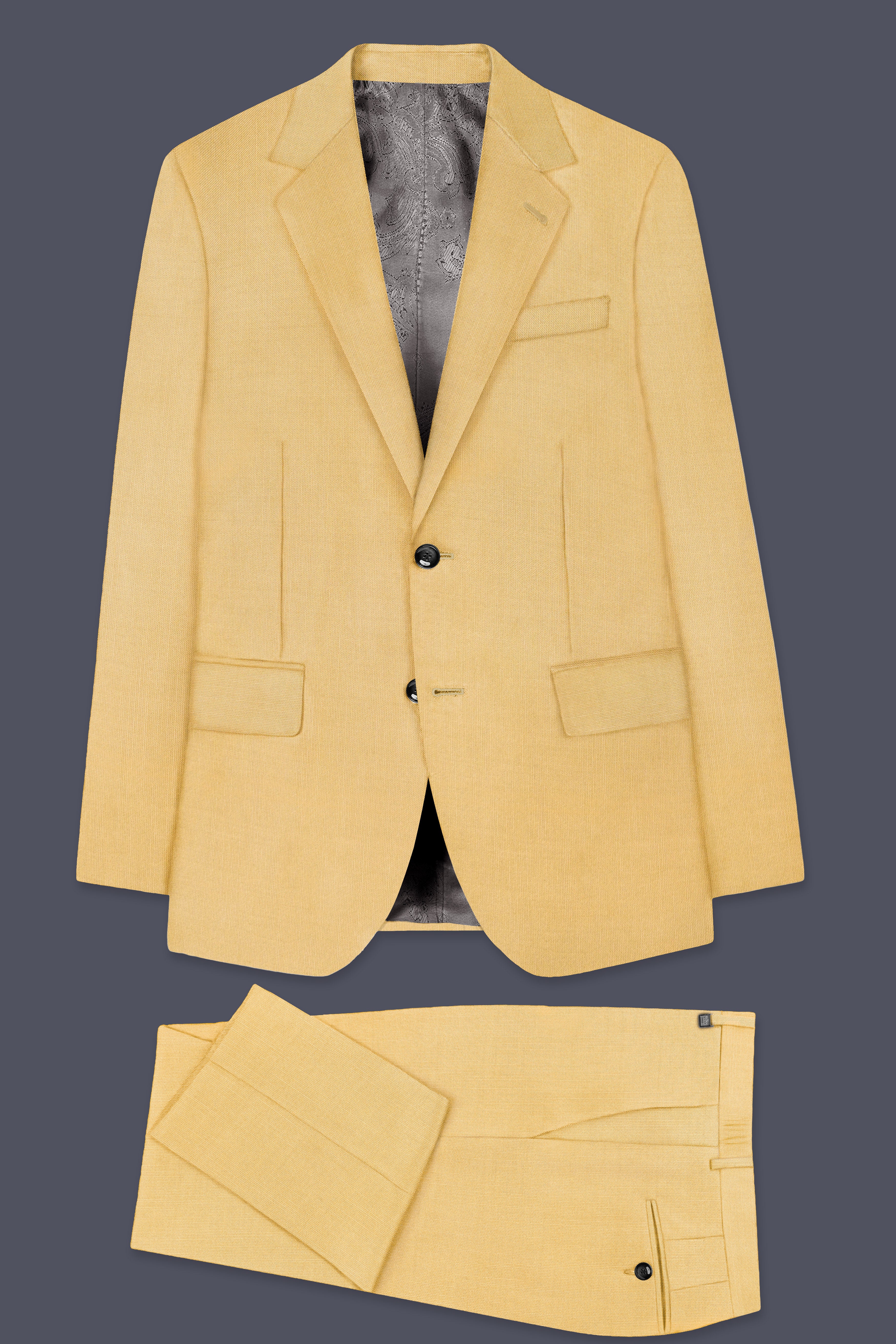Saffron-Harvest Yellow Solid Wool Rich Single Breasted Slight Stretch Suit