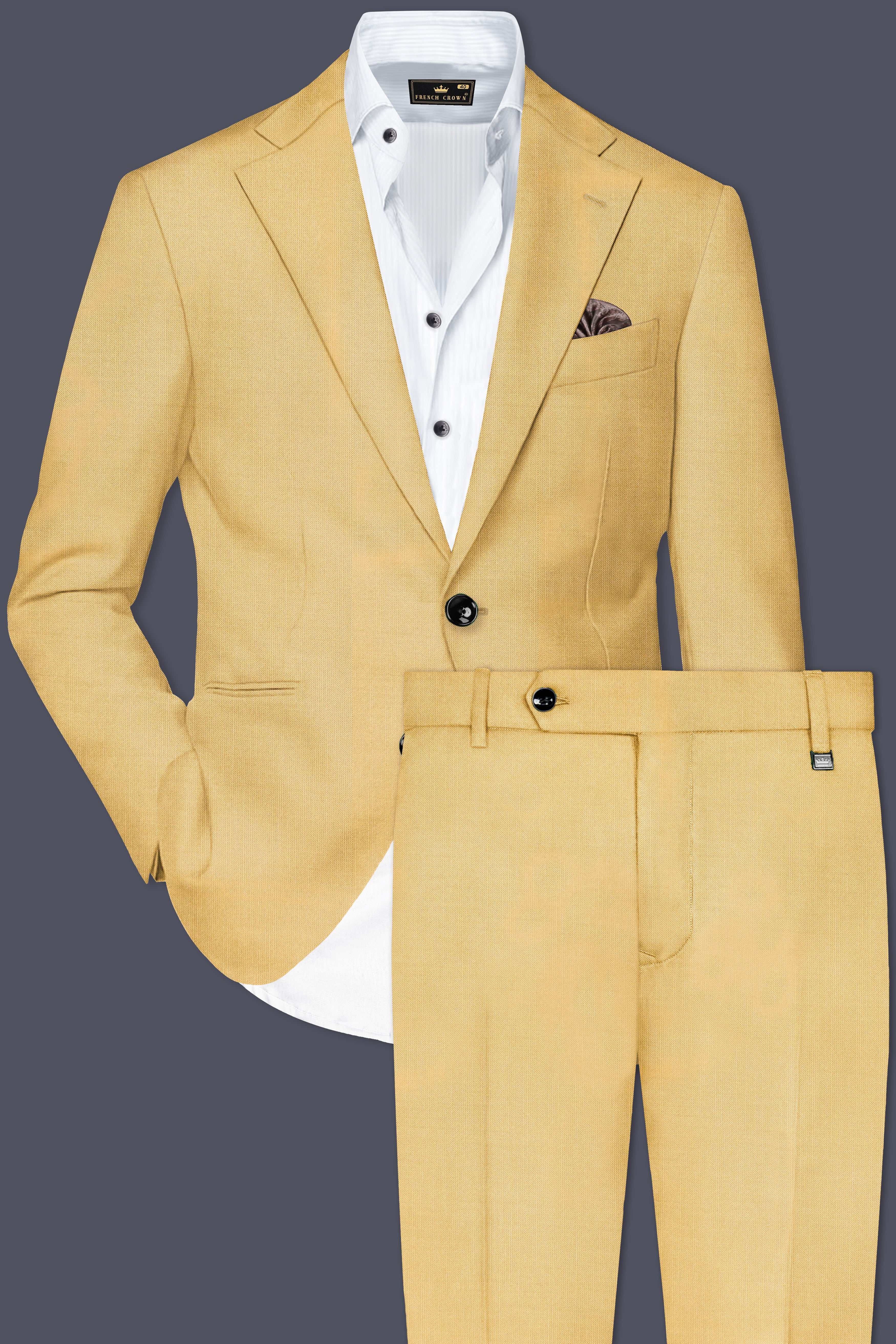 Saffron-Harvest Yellow Solid Wool Rich Single Breasted Slight Stretch Suit