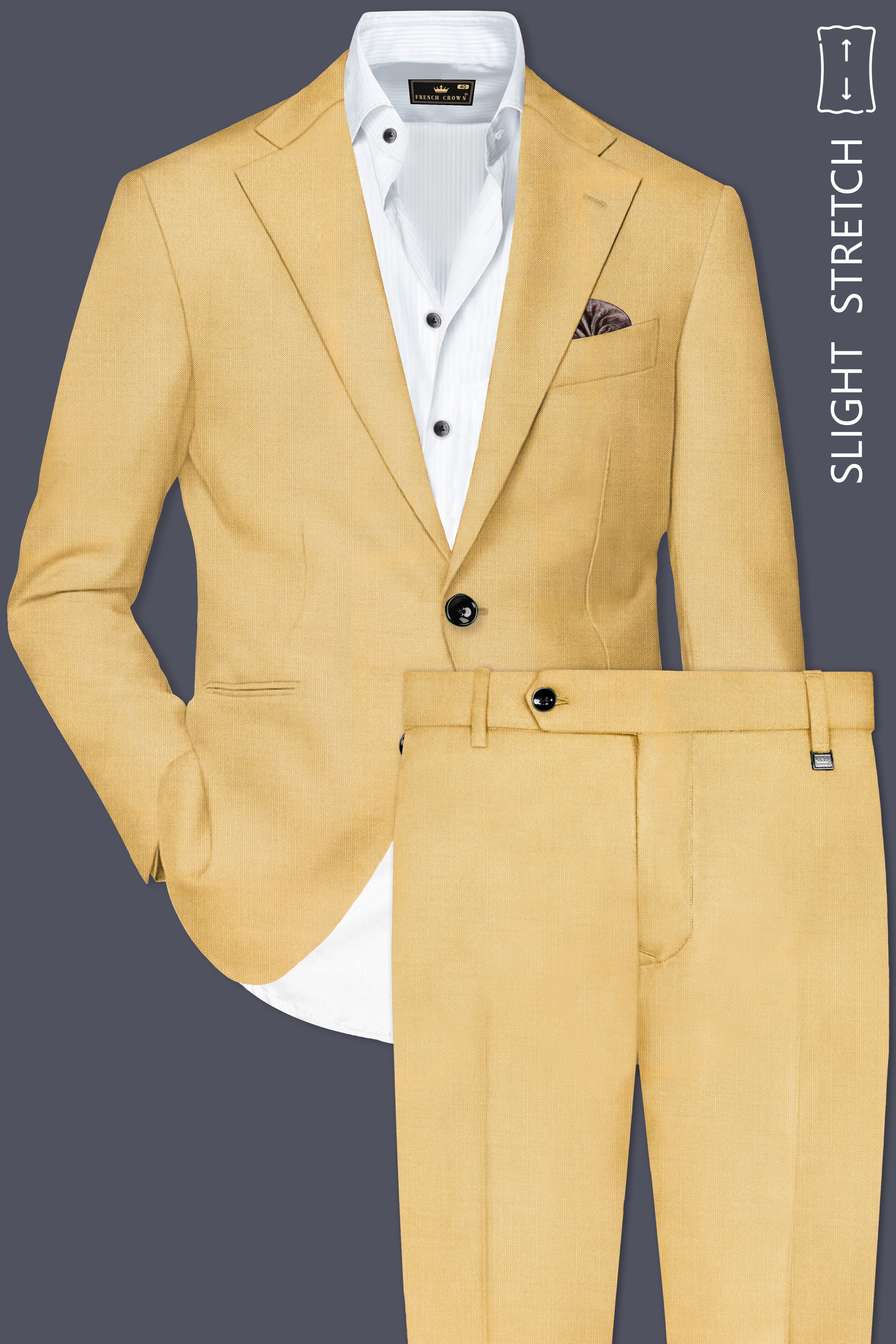 Saffron-Harvest Yellow Solid Wool Rich Single Breasted Slight Stretch Suit