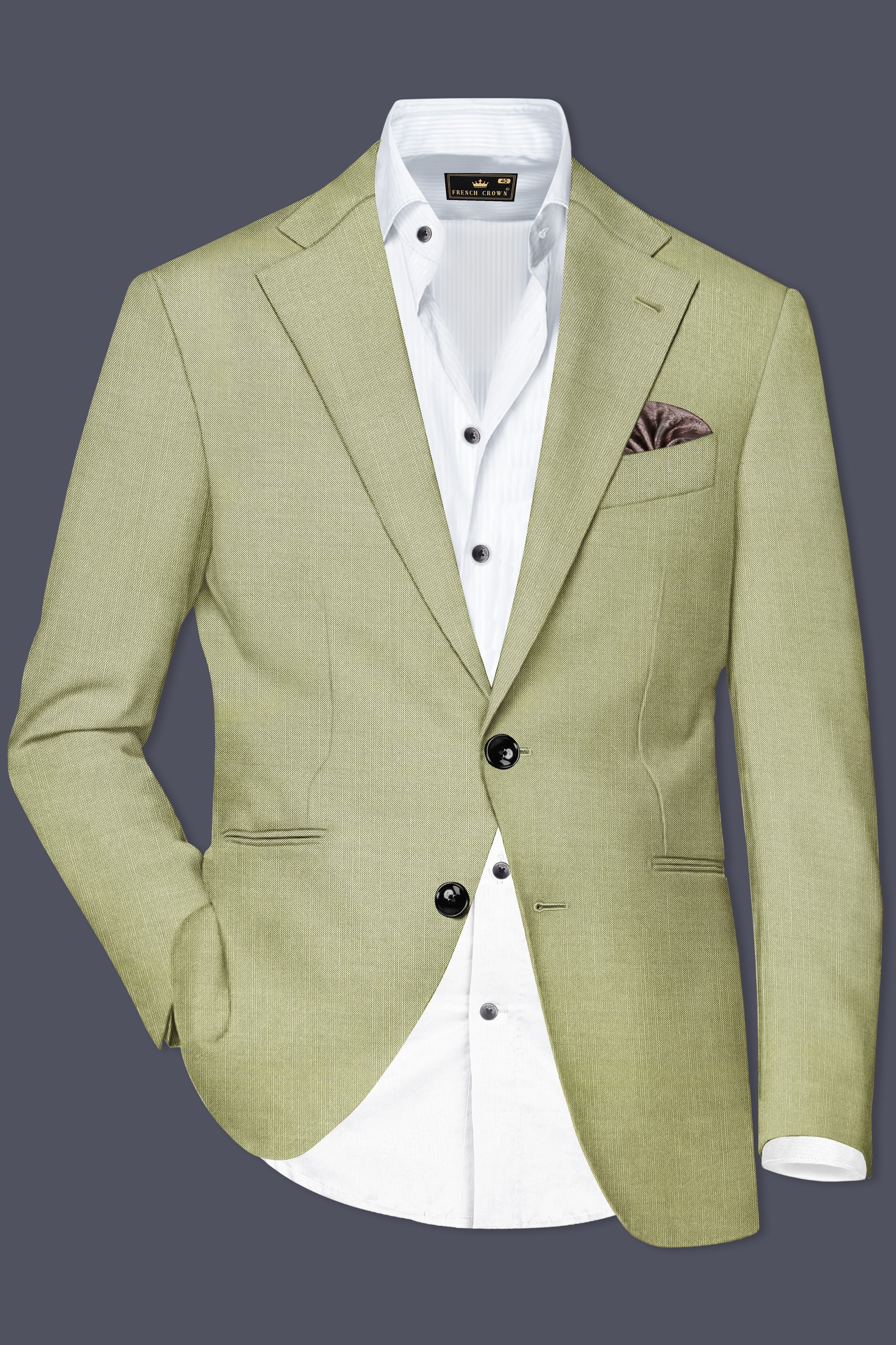 Marsh-Swamp Green Solid Wool Rich Single Breasted Slight Stretch Suit