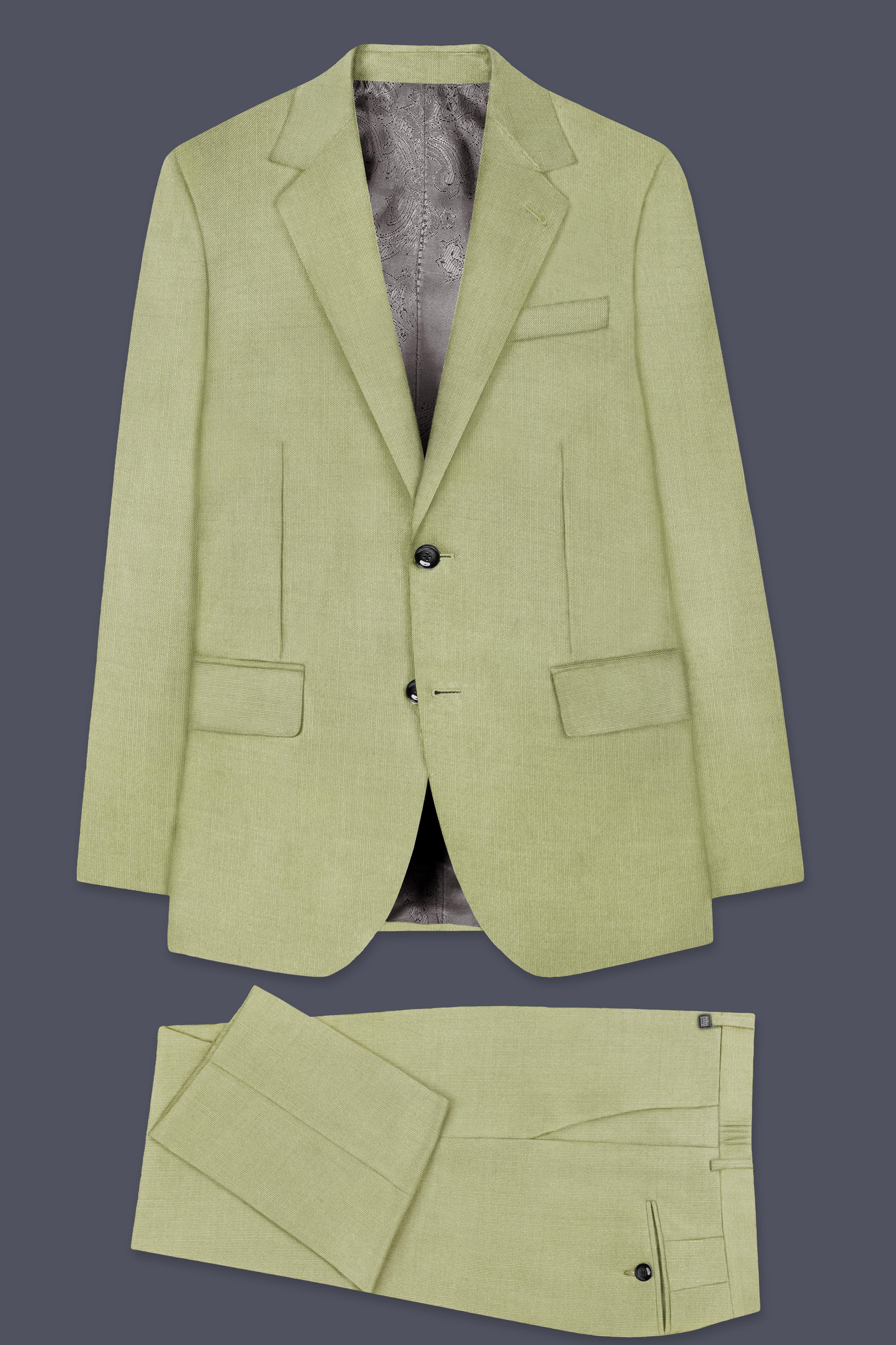 Marsh-Swamp Green Solid Wool Rich Single Breasted Slight Stretch Suit