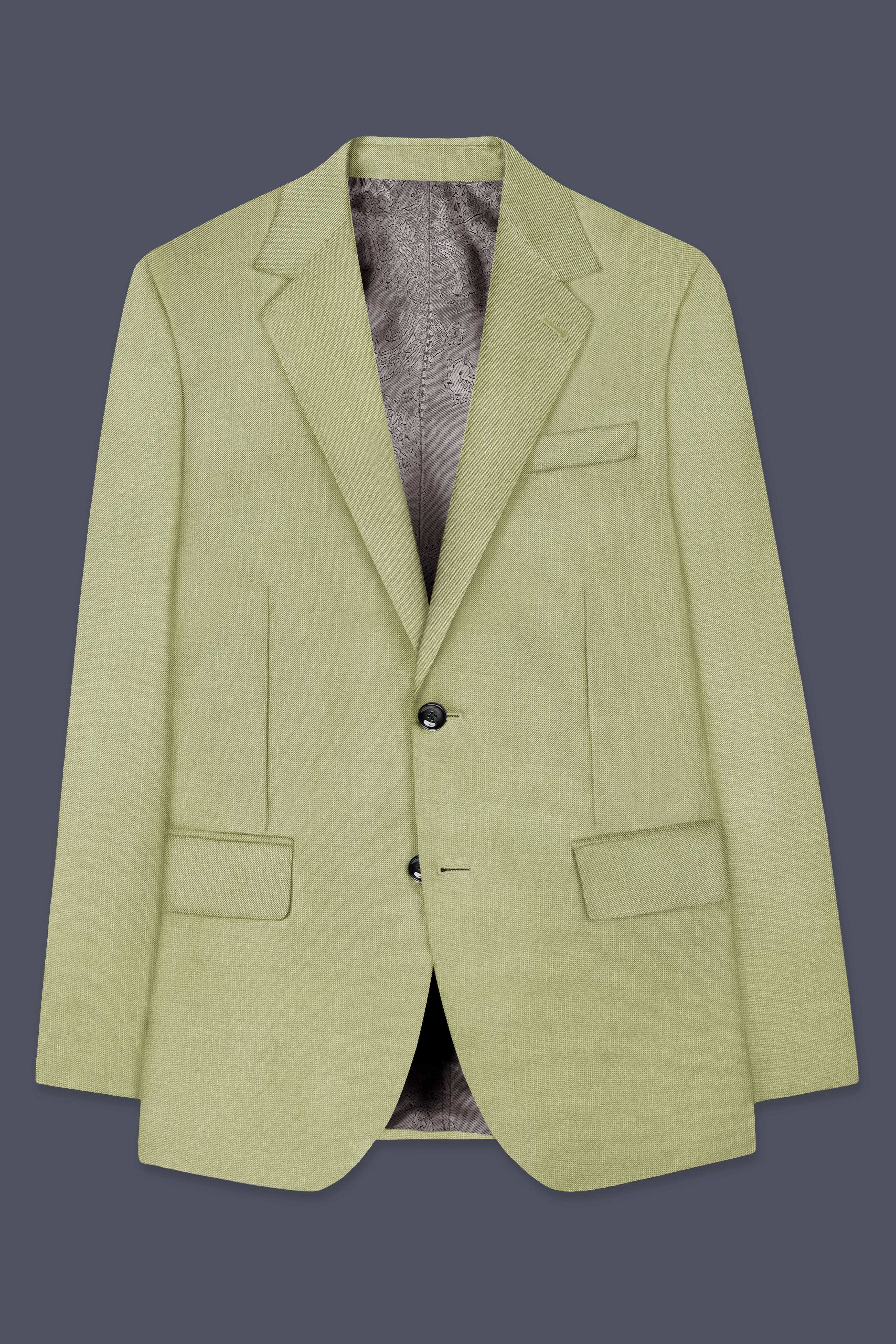 Marsh-Swamp Green Solid Wool Rich Single Breasted Slight Stretch Suit
