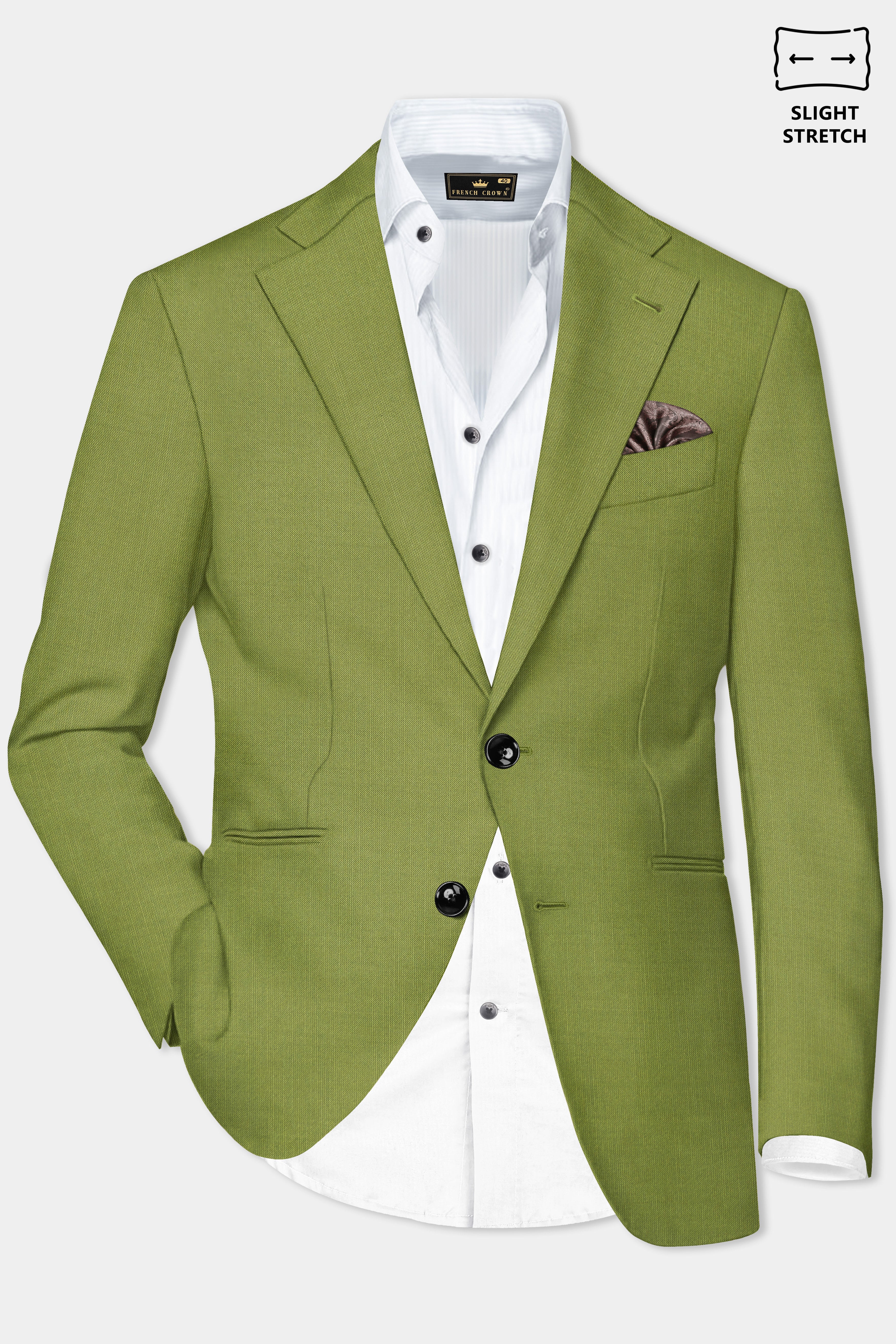 Pistachio-Wasabi Green Solid Wool Rich Single Breasted Slight Stretch Blazer