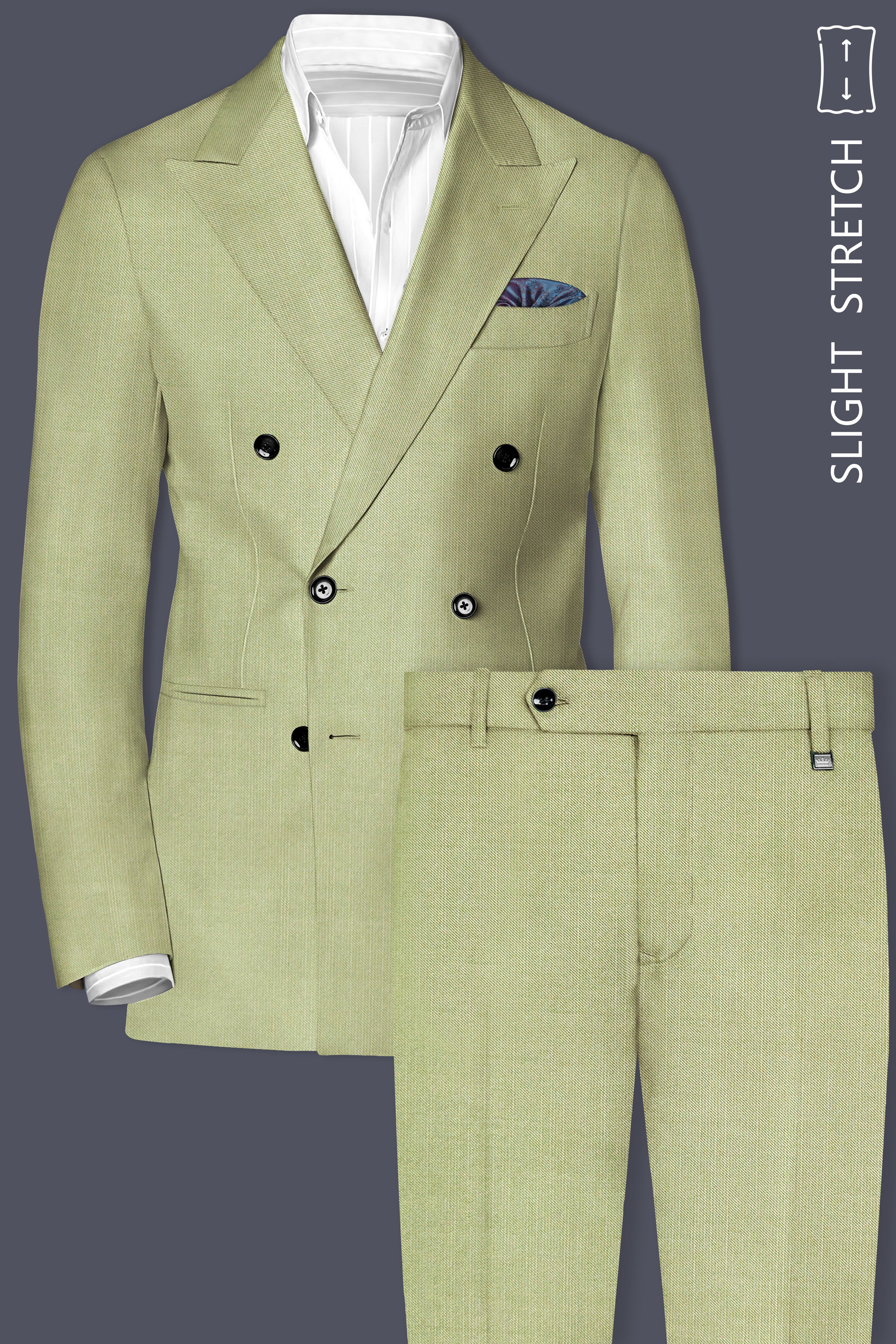 Marsh-Swamp Green Solid Wool Rich Double Breasted Slight Stretch Suit