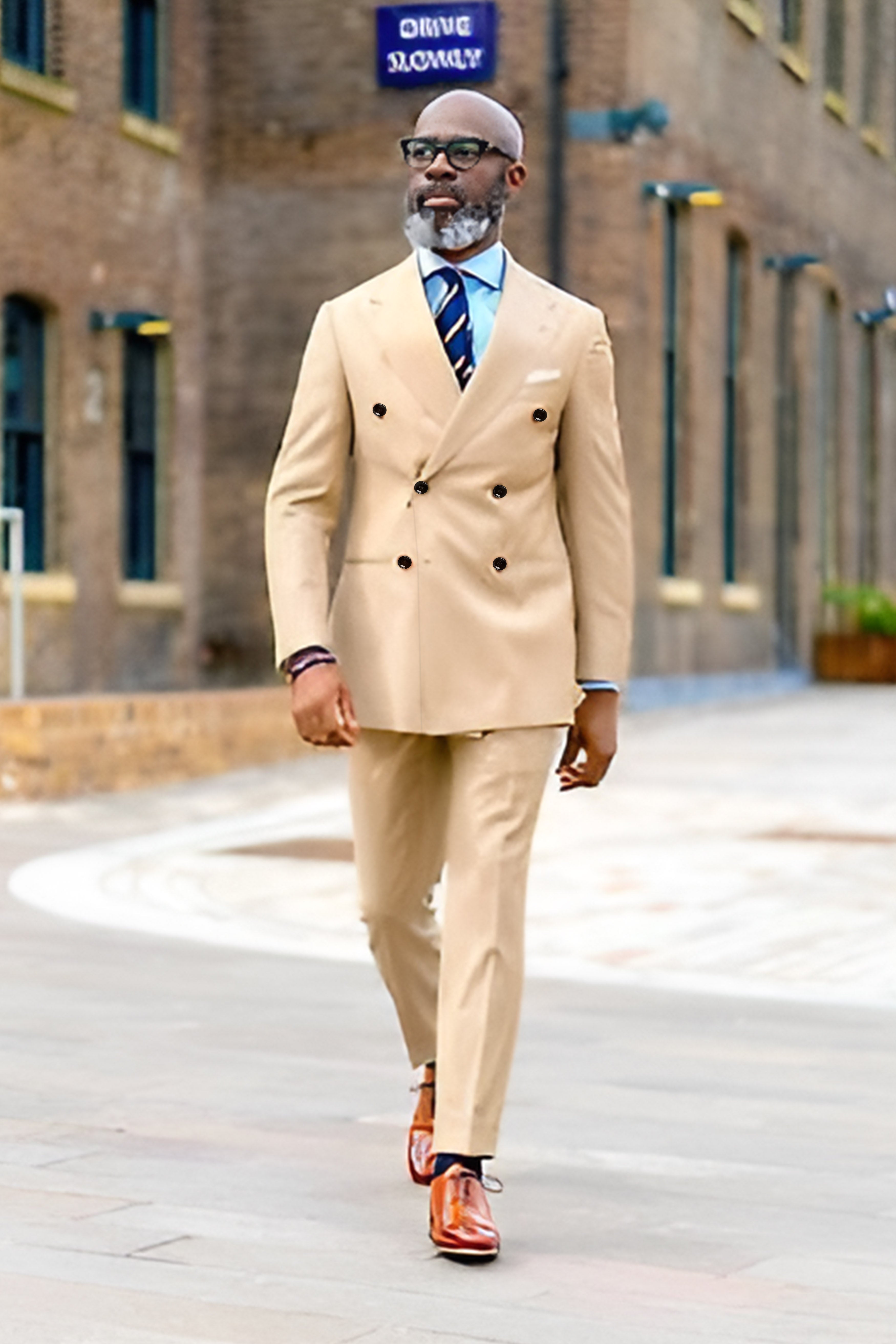 Almond Cream Solid Cotton Double Breasted Suit