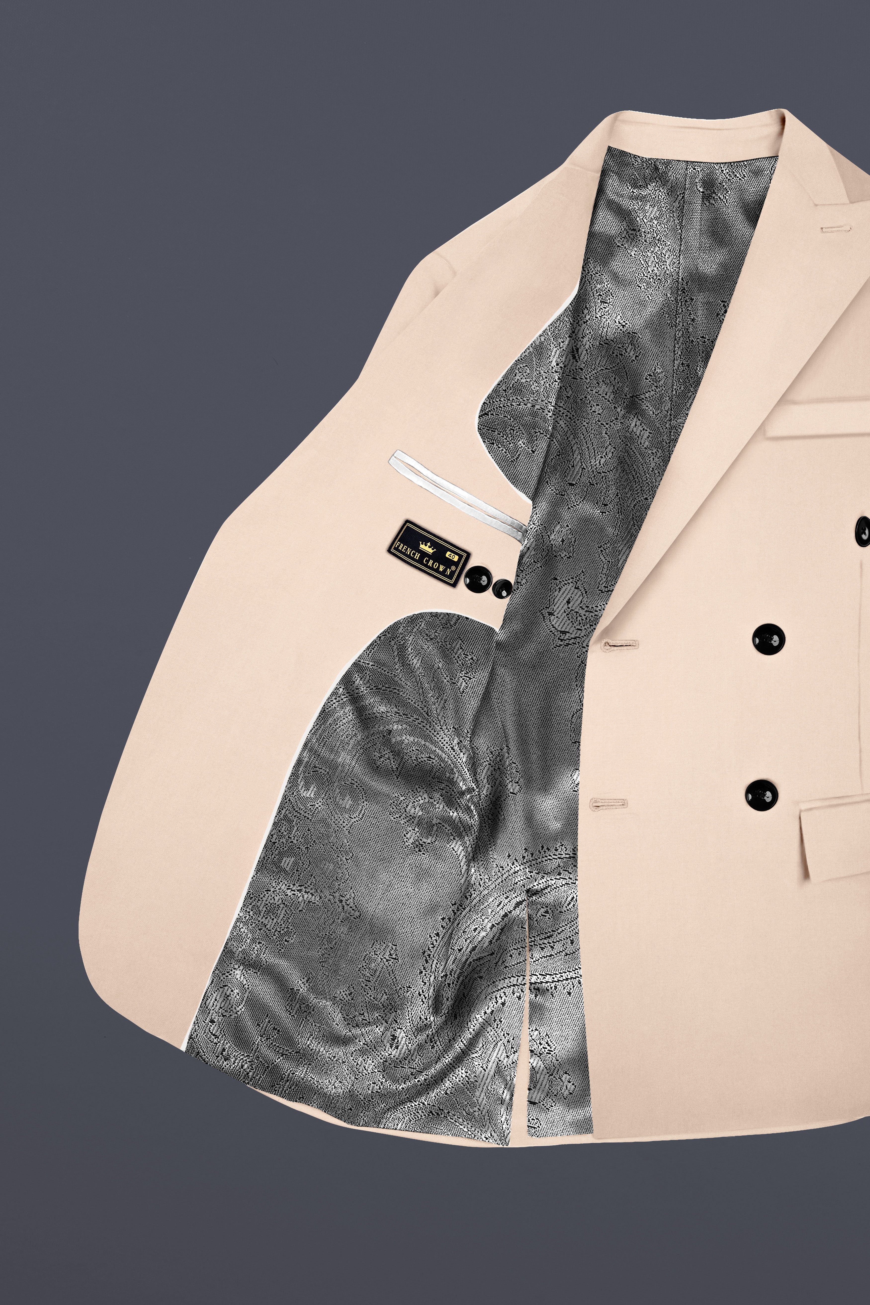Almond Cream Solid Cotton Double Breasted Suit