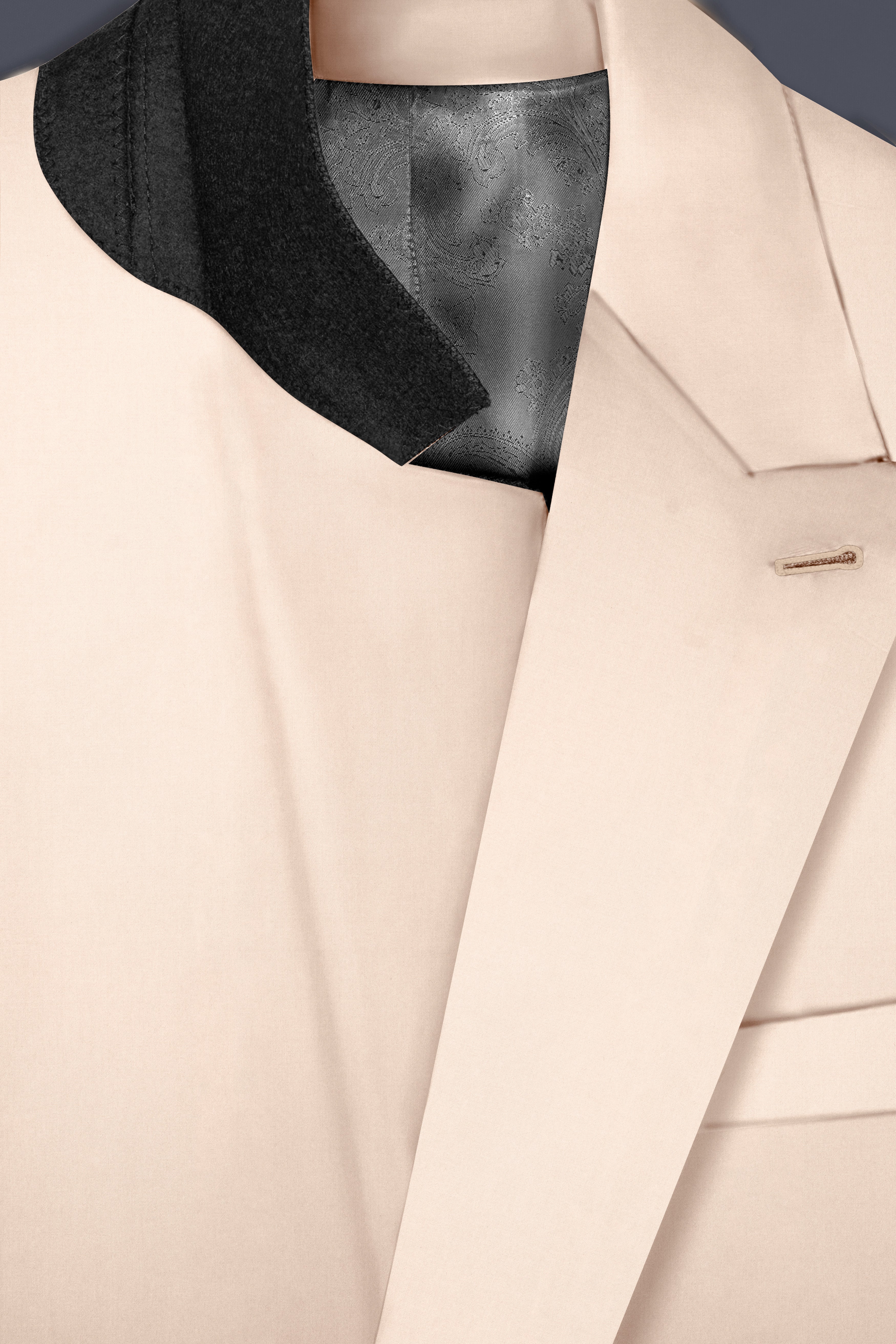 Almond Cream Solid Cotton Double Breasted Suit