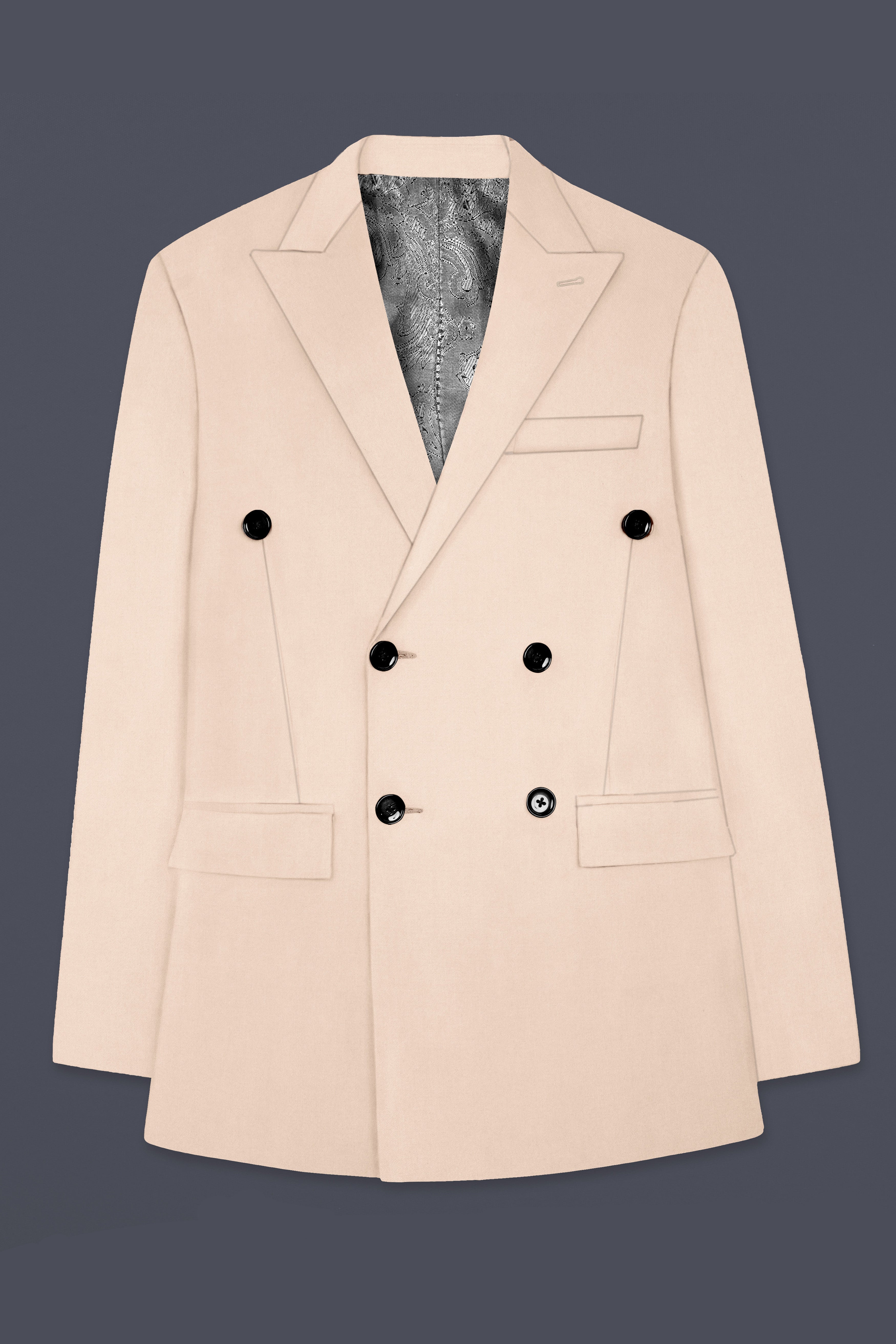 Almond Cream Solid Cotton Double Breasted Suit