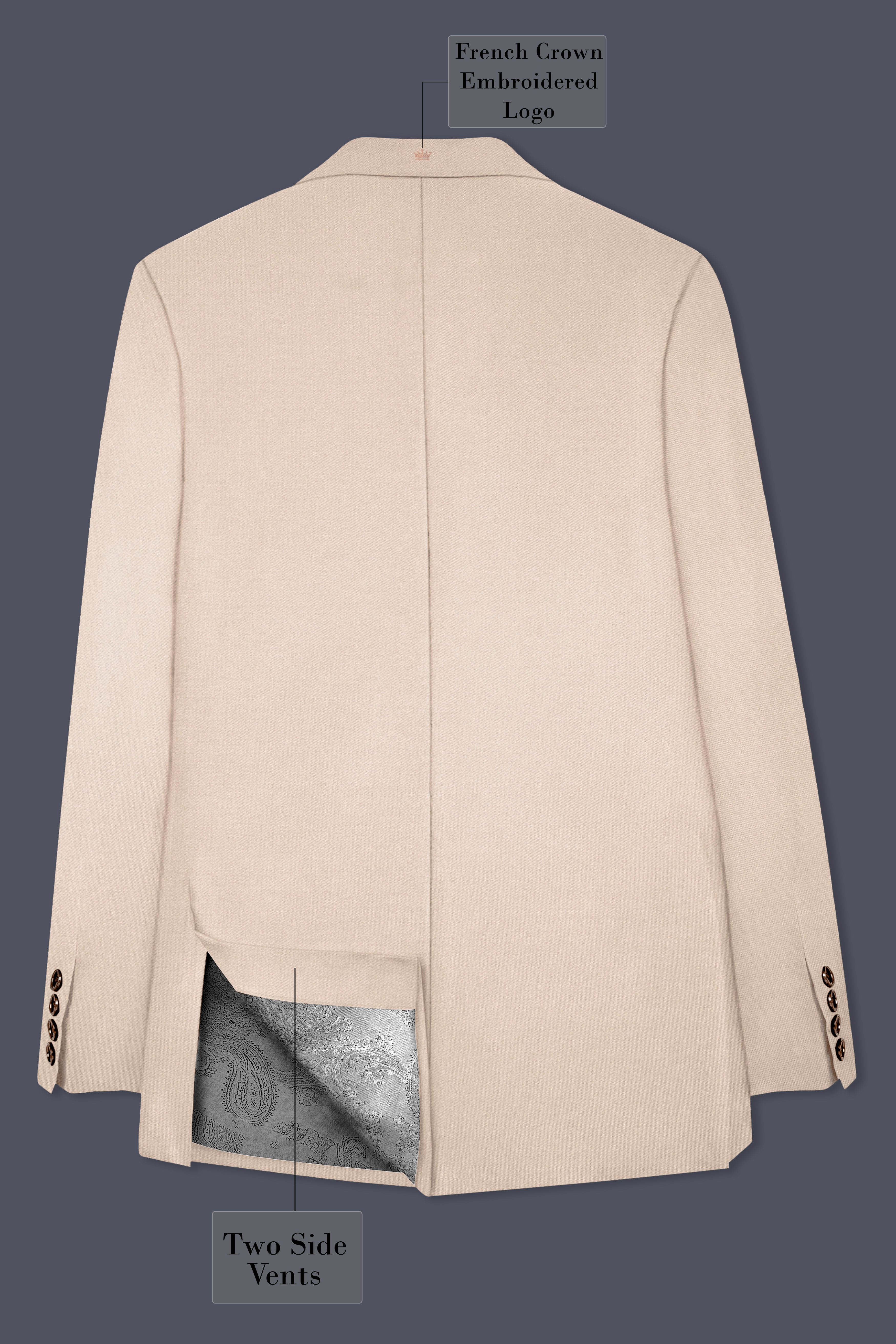 Almond Cream Solid Cotton Double Breasted Suit
