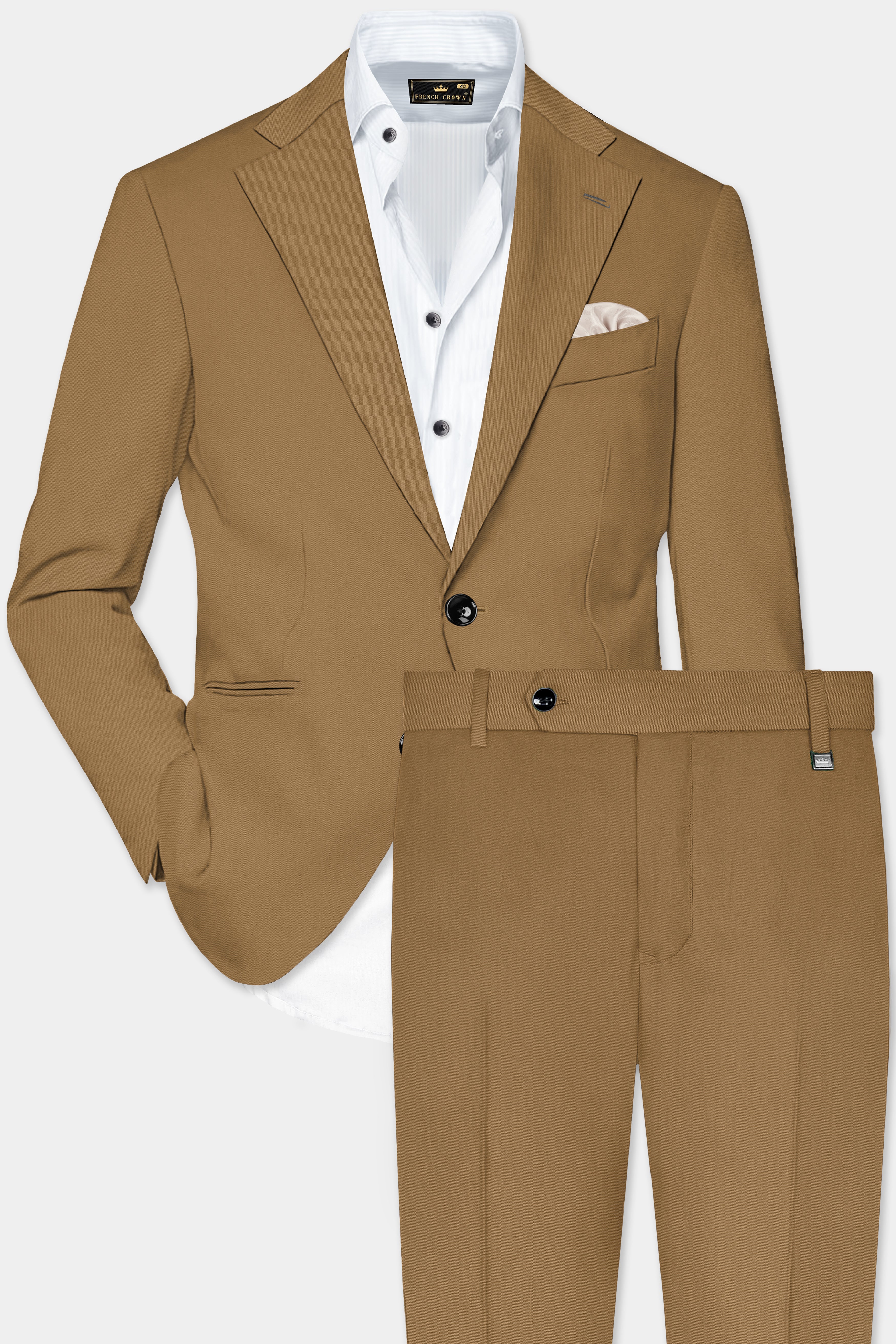 Roman Coffee Brown Solid Wool Rich Single Breasted Suit
