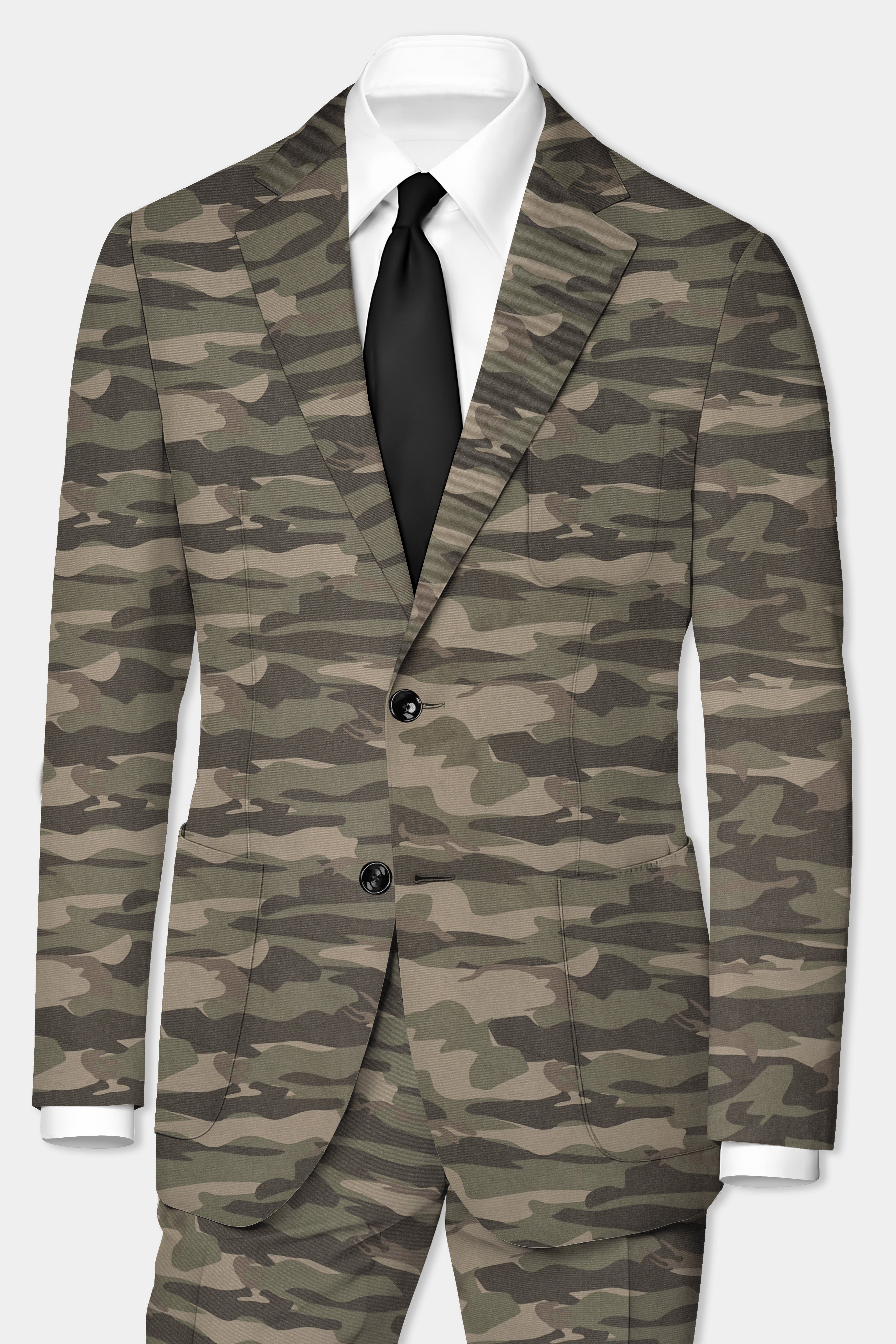 Crocodile Brown And Wenge Camouflage Printed Cotton Single Breasted Sports Suit