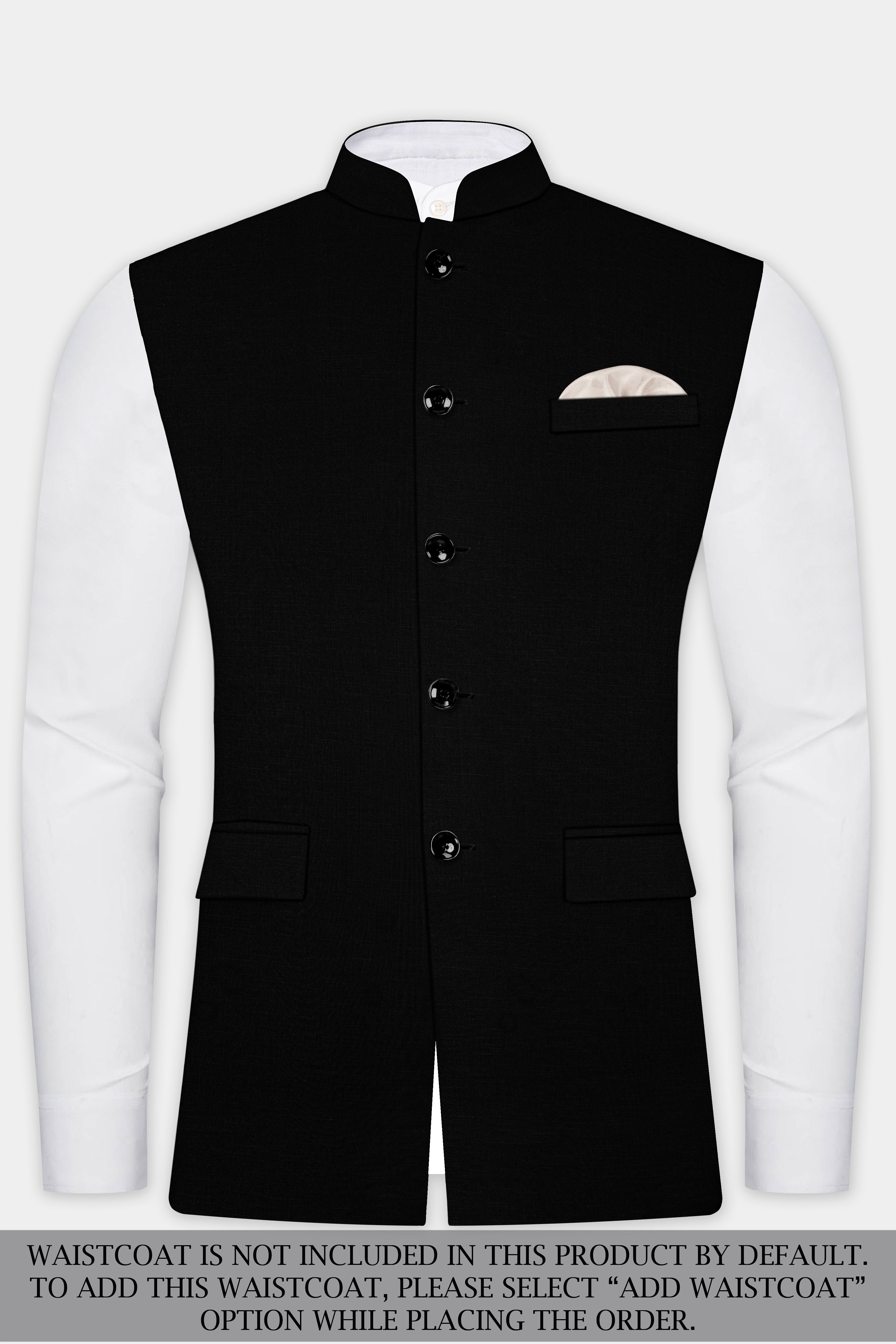 Jade Black Solid Wool Rich Bandhgala Stretchable traveler Suit