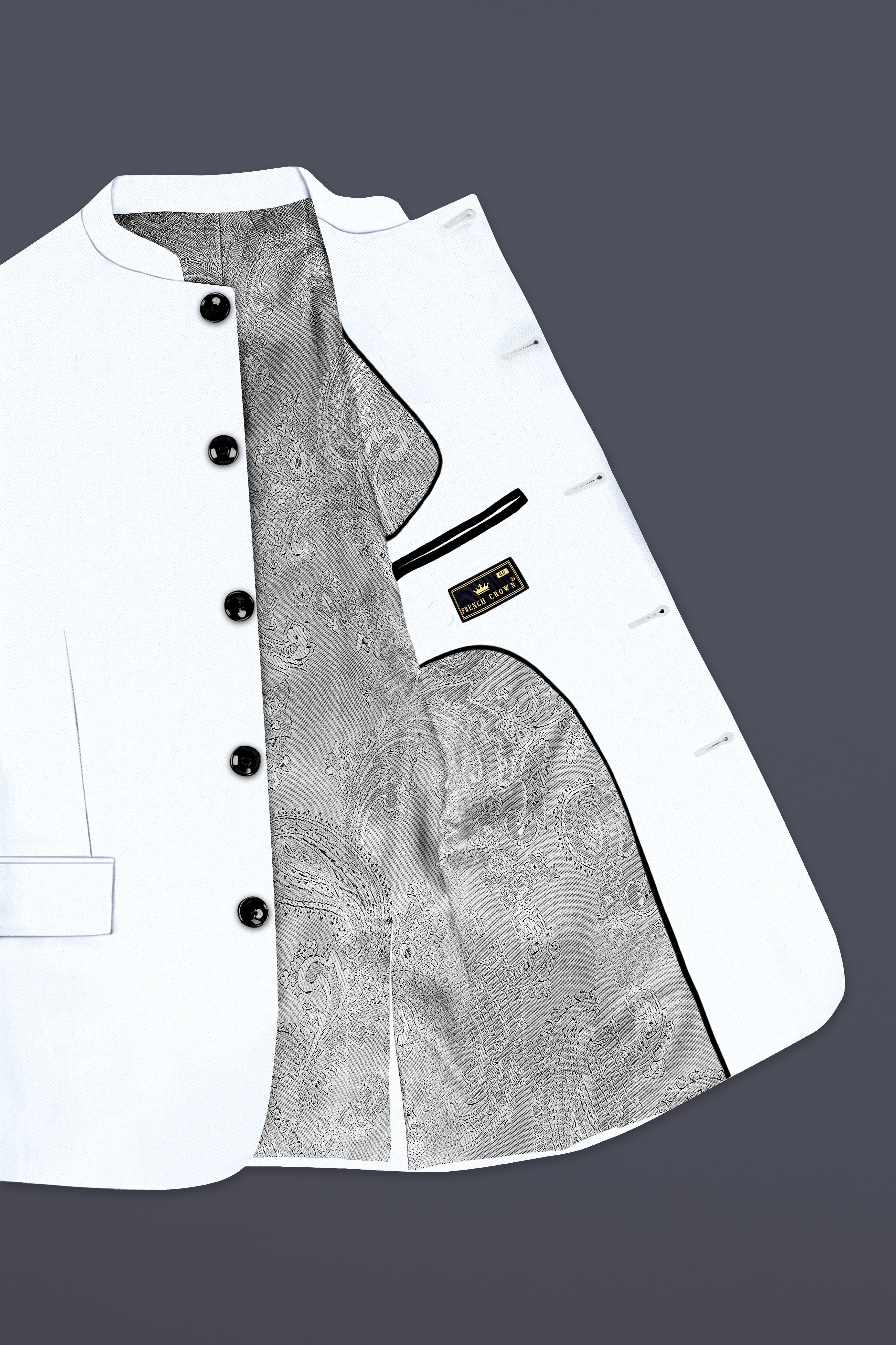 Bright White Solid Wool Rich Bandhgala Stretchable traveler Suit