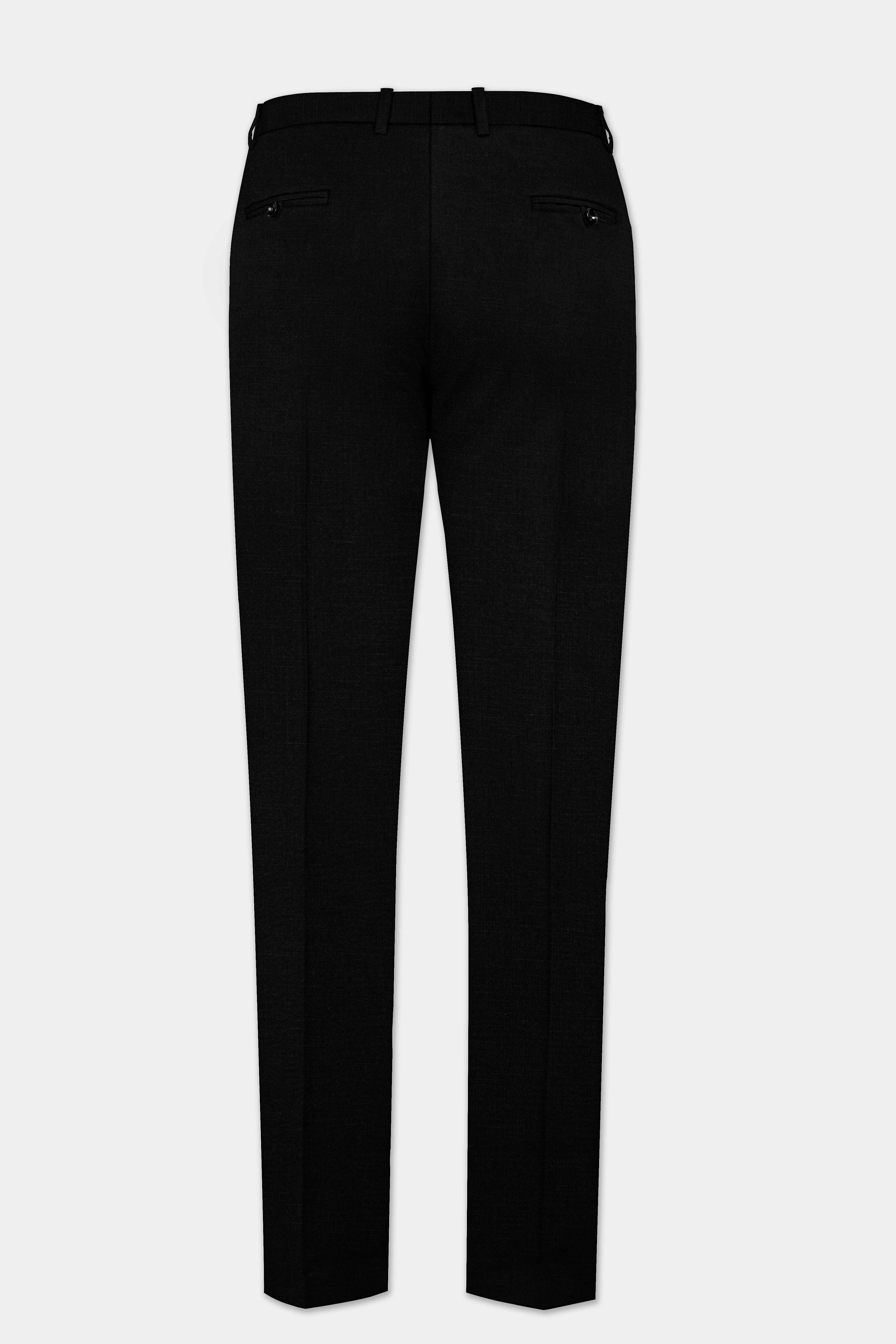 Jade Black Solid Wool Rich Cross Placket Bandhgala Stretchable traveler Suit