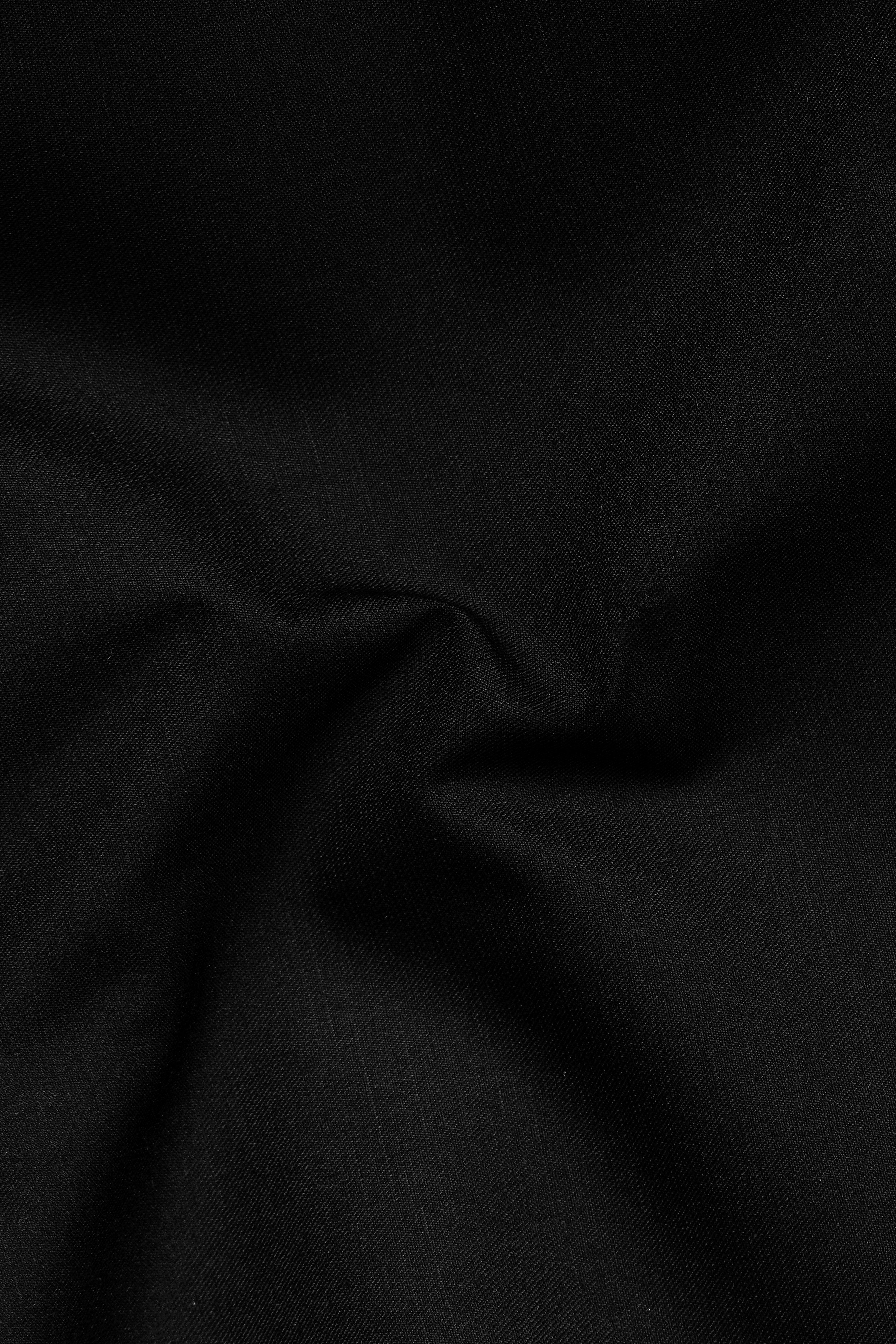 Jade Black Solid Wool Rich Cross Placket Bandhgala Stretchable traveler Suit