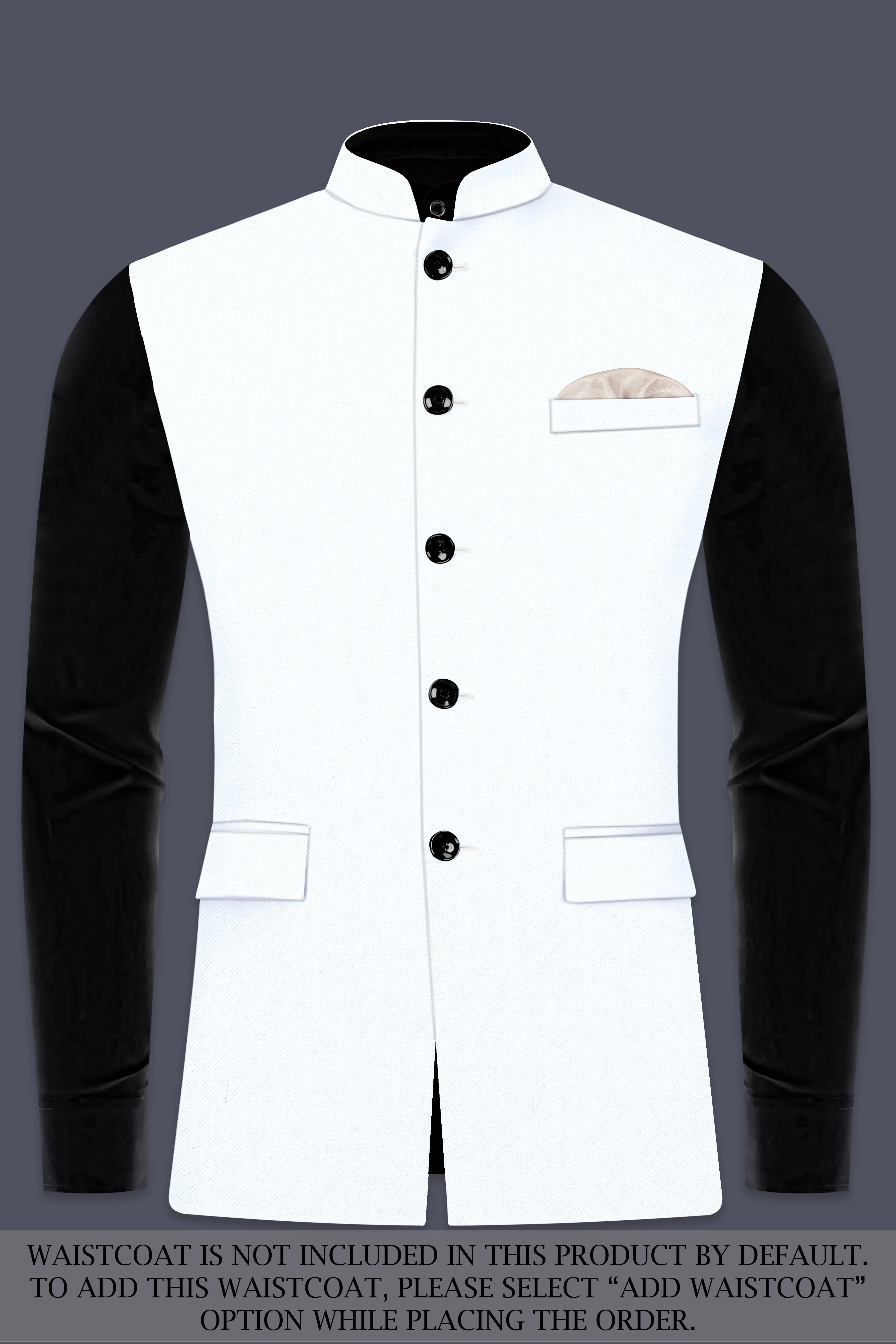 Bright White Solid Wool Rich Cross Placket Bandhgala Stretchable traveler Suit