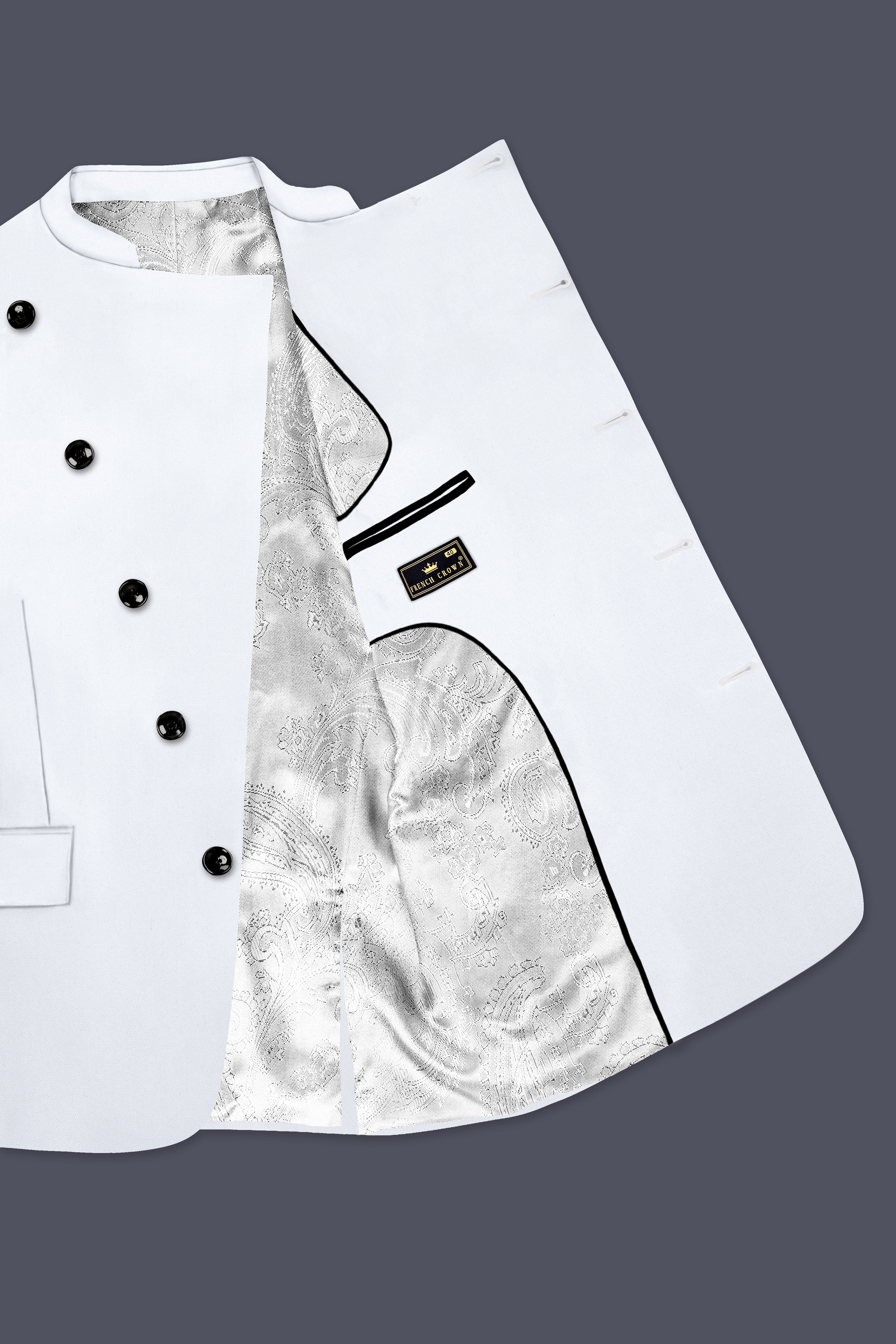 Bright White Solid Wool Rich Cross Placket Bandhgala Stretchable traveler Suit