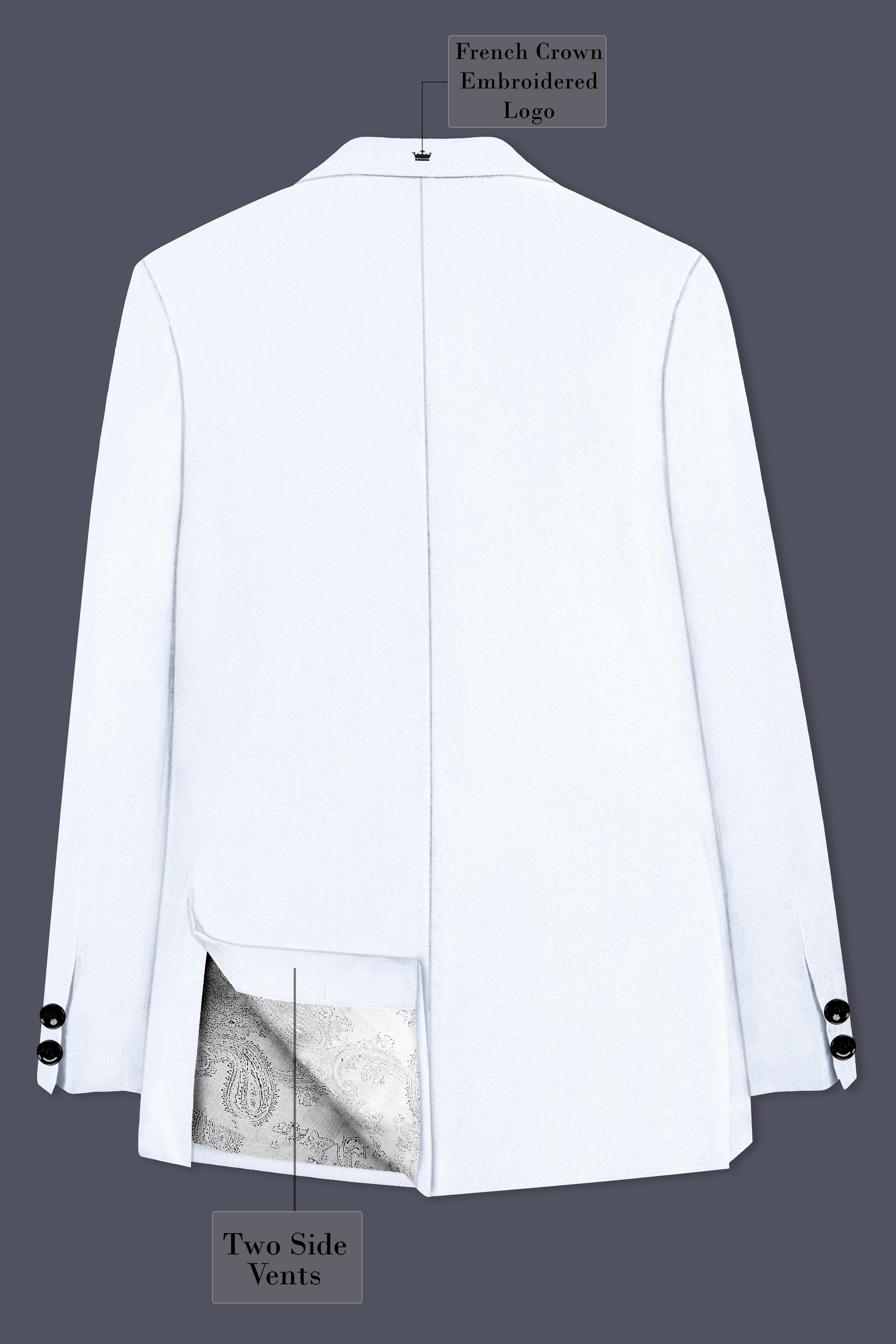 Bright White Solid Wool Rich Cross Placket Bandhgala Stretchable traveler Suit