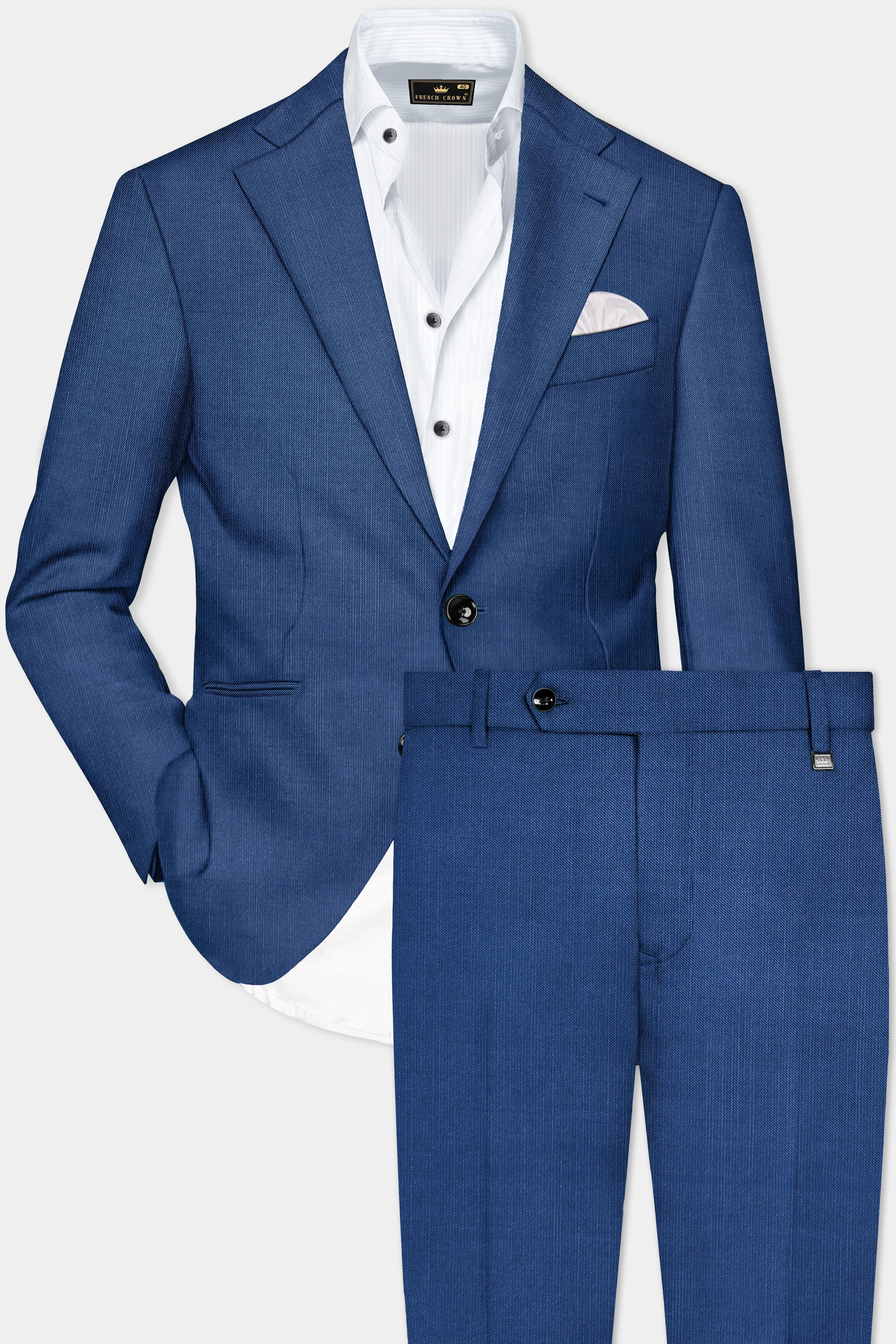 Marinoir-Cello Blue Solid Wool Rich Single Breasted Slight Stretch Suit