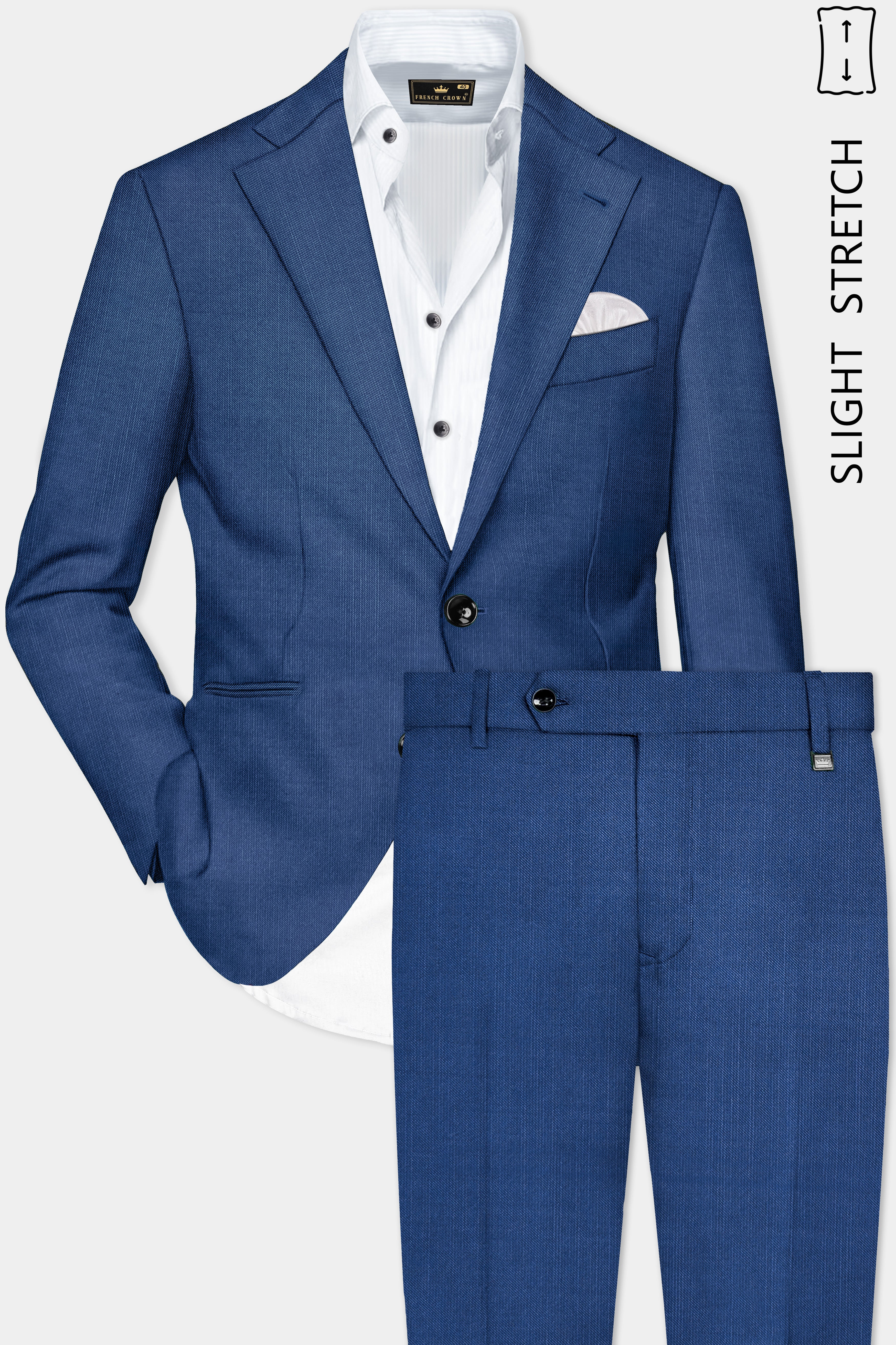 Marinoir-Cello Blue Solid Wool Rich Single Breasted Slight Stretch Suit