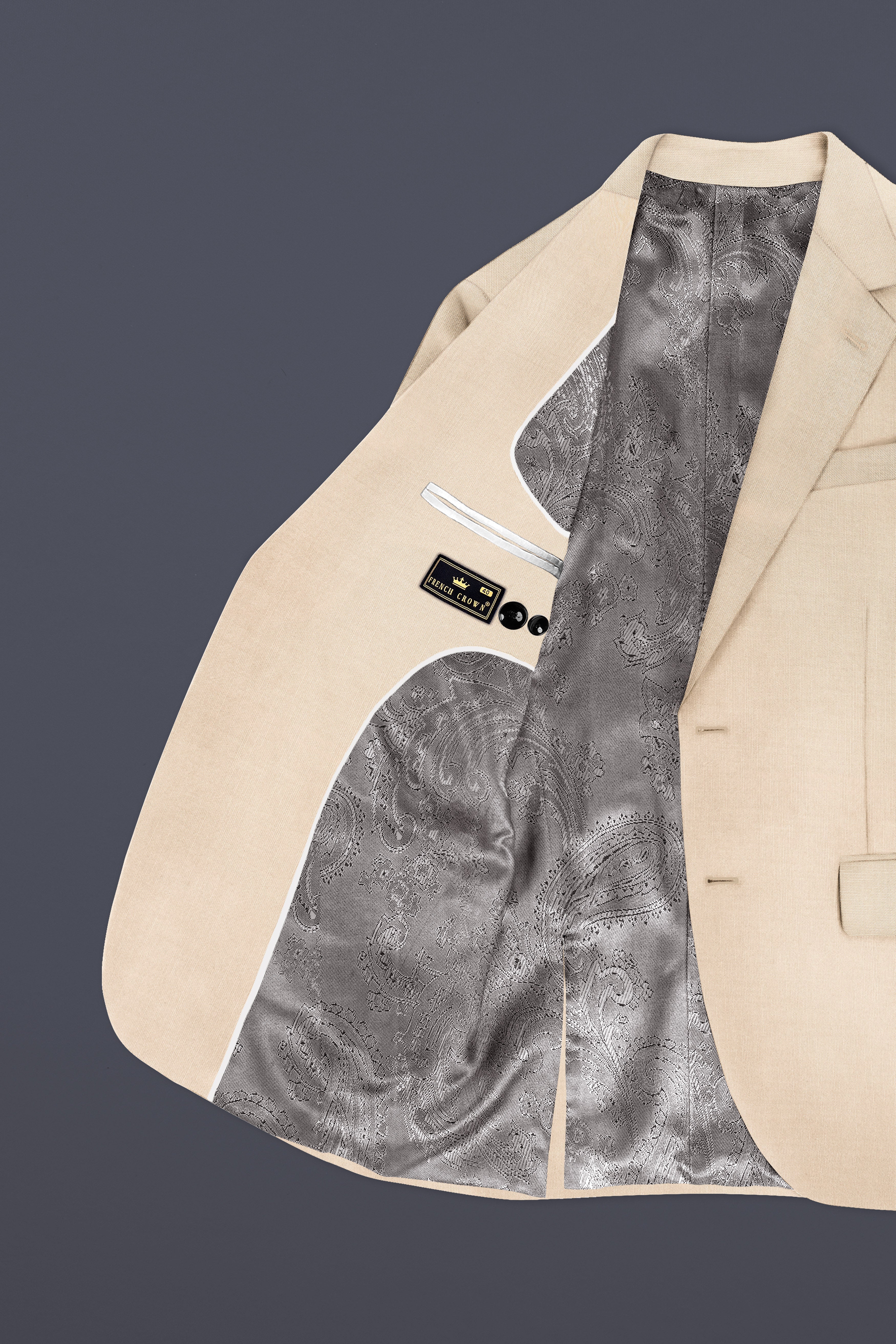 Biscotti-Parchment Cream Solid Wool Rich Single Breasted Stretchable traveler Suit