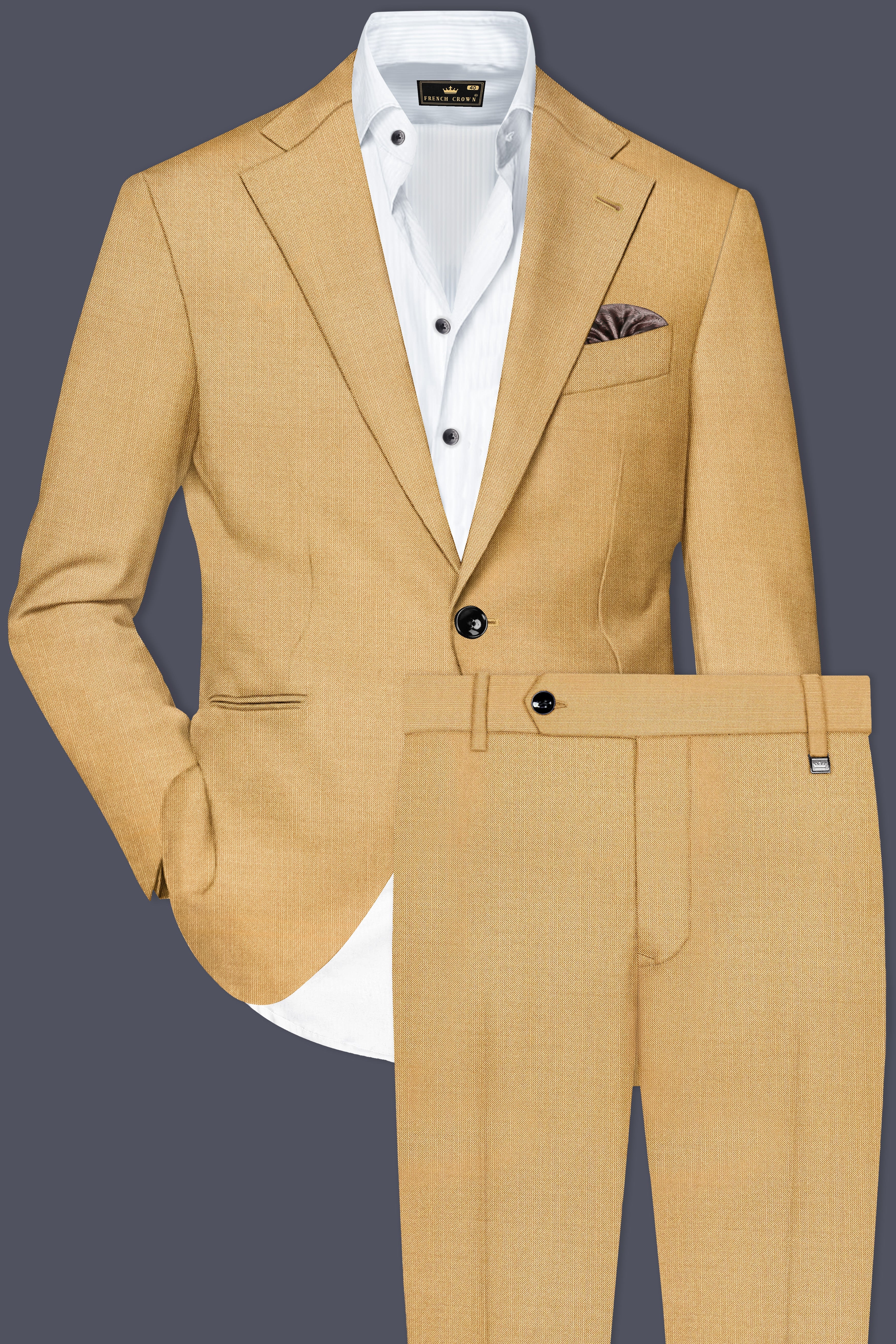 Marula-Desert Yellow Solid Wool Rich Single Breasted Slight Stretch Suit
