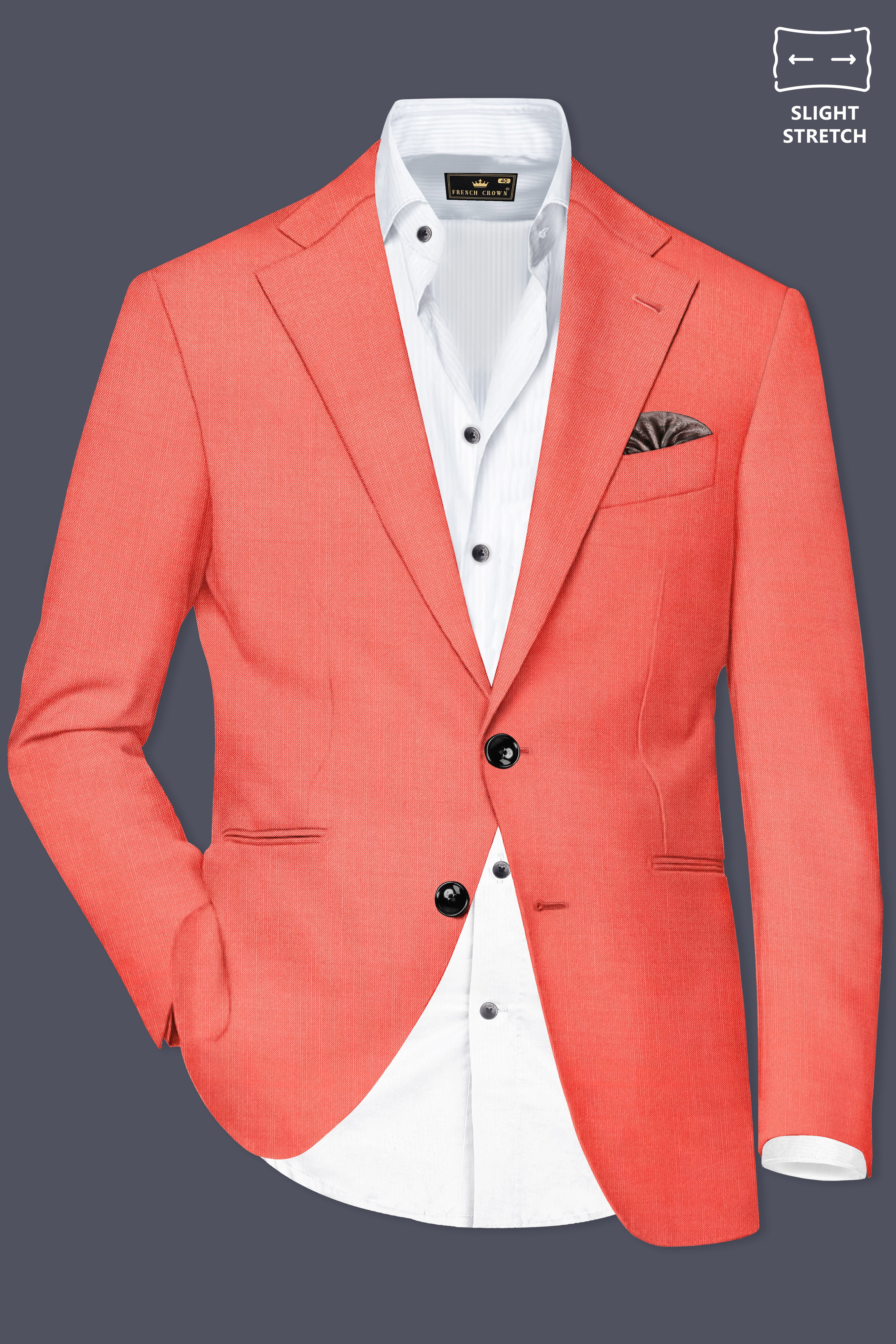 Aurora-Salmon Orange Solid Wool Rich Single Breasted Slight Stretch Suit