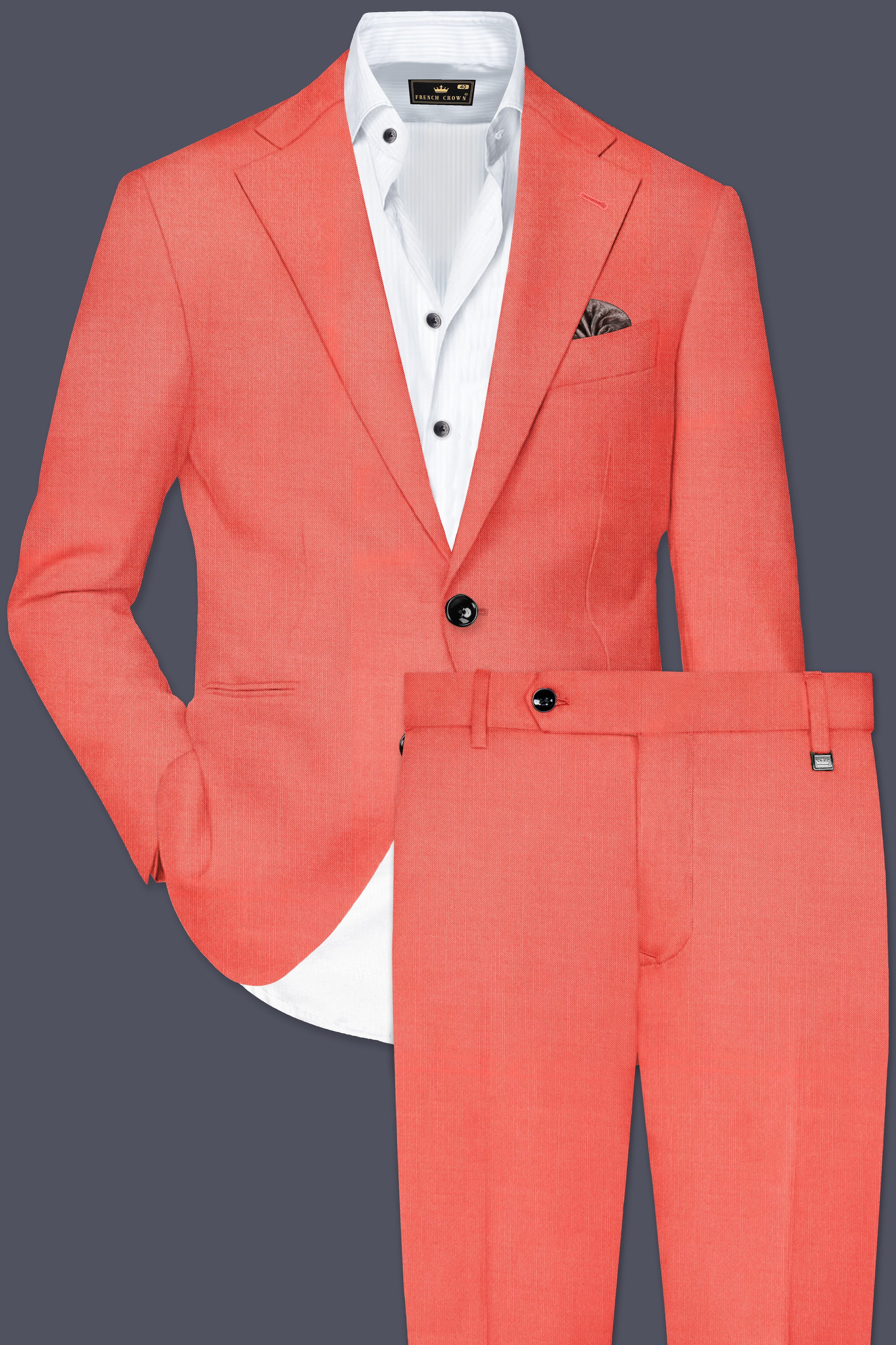 Aurora-Salmon Orange Solid Wool Rich Single Breasted Slight Stretch Suit