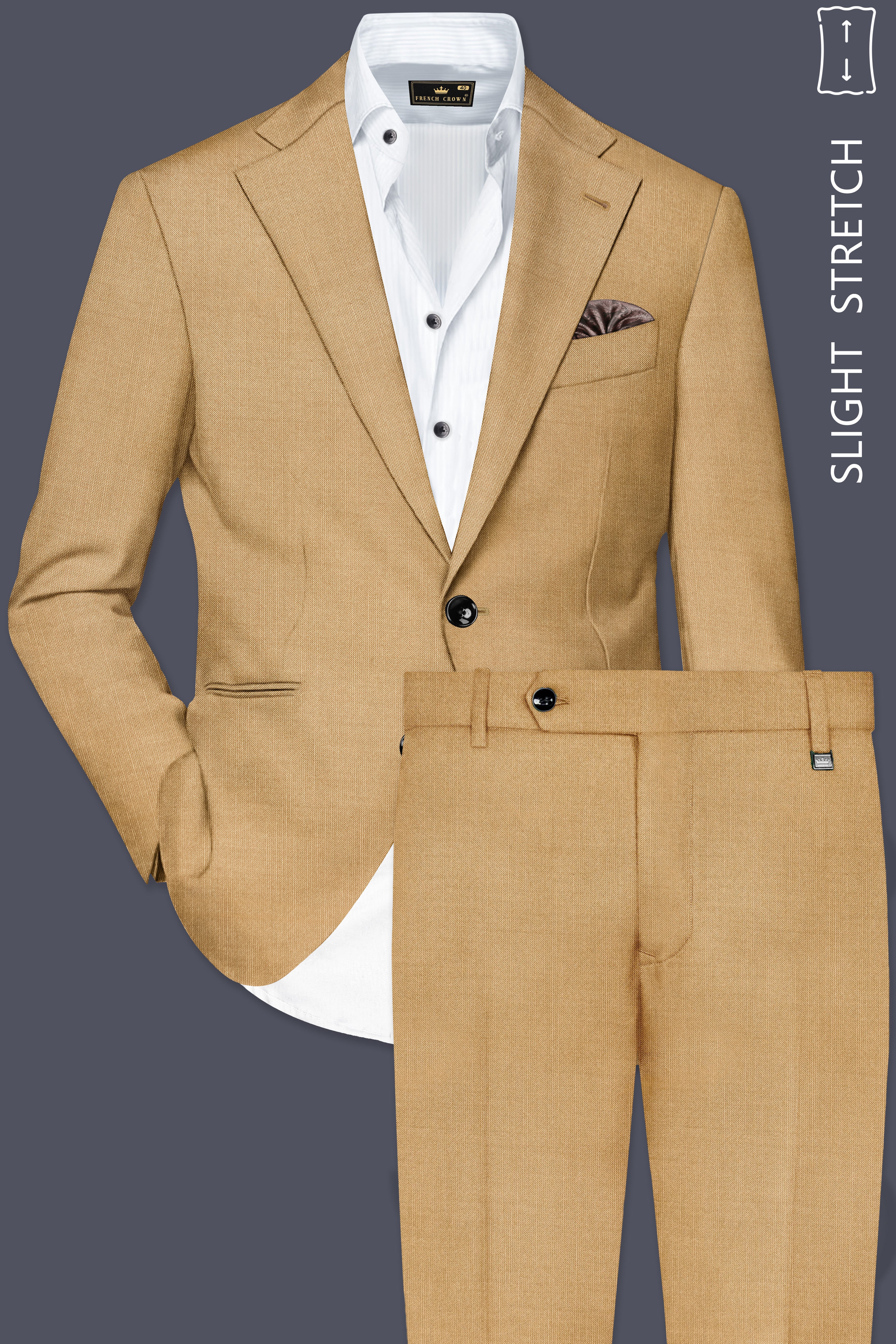 Sepia-Twine Brown Solid Wool Rich Single Breasted Slight Stretch Suit