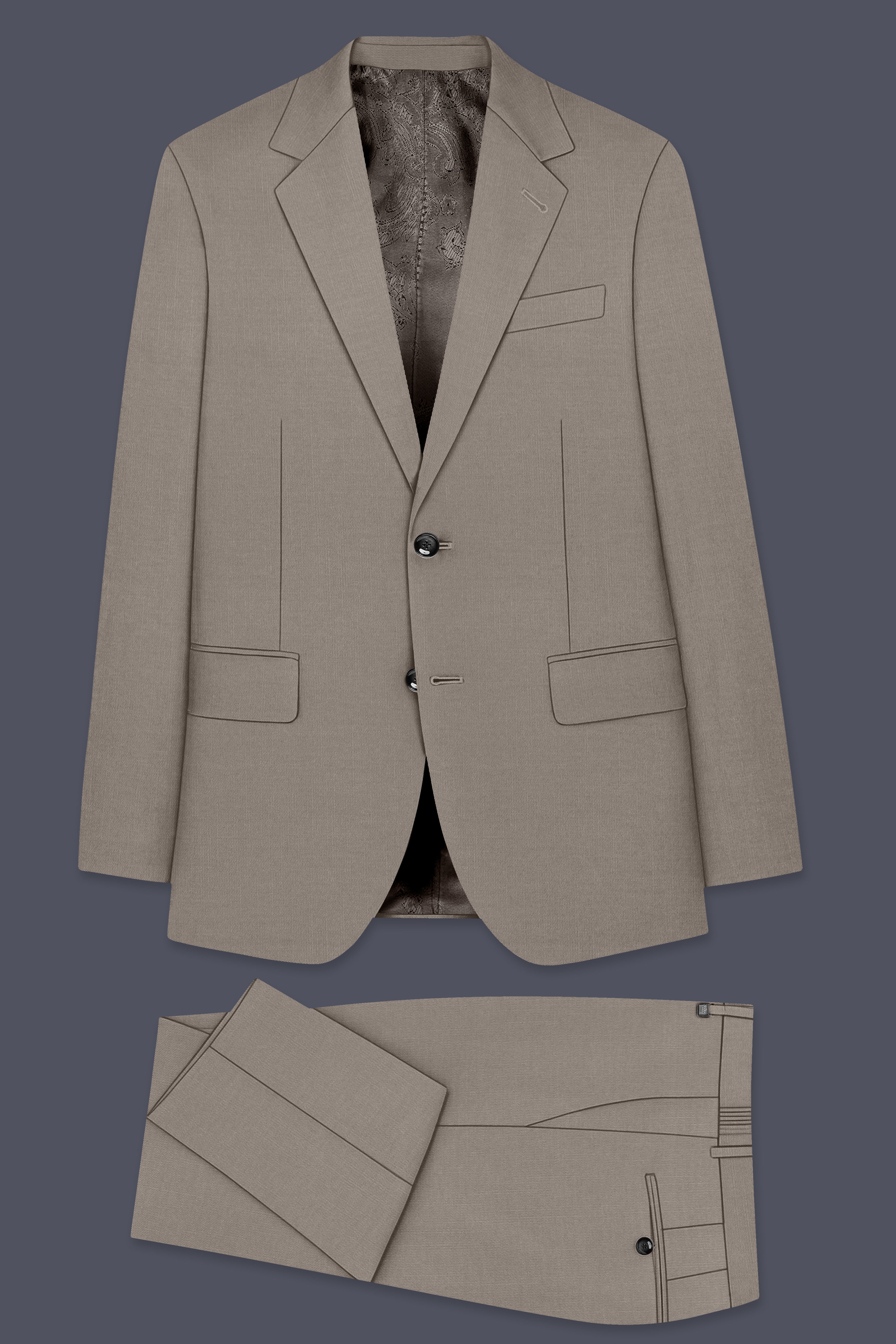 Amour-Dusty Brown Solid Wool Rich Single Breasted Slight Stretch Suit