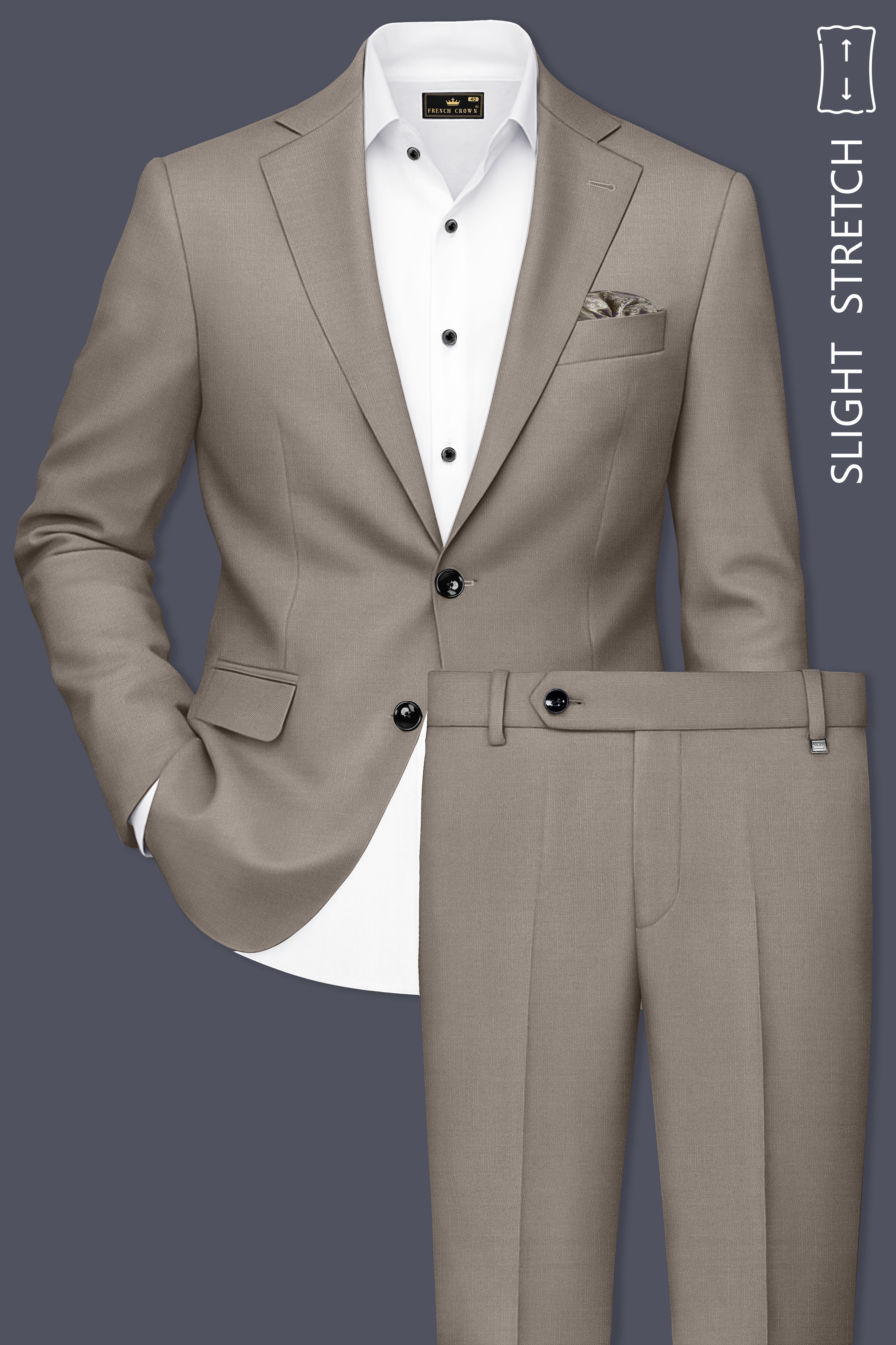 Amour-Dusty Brown Solid Wool Rich Single Breasted Slight Stretch Suit
