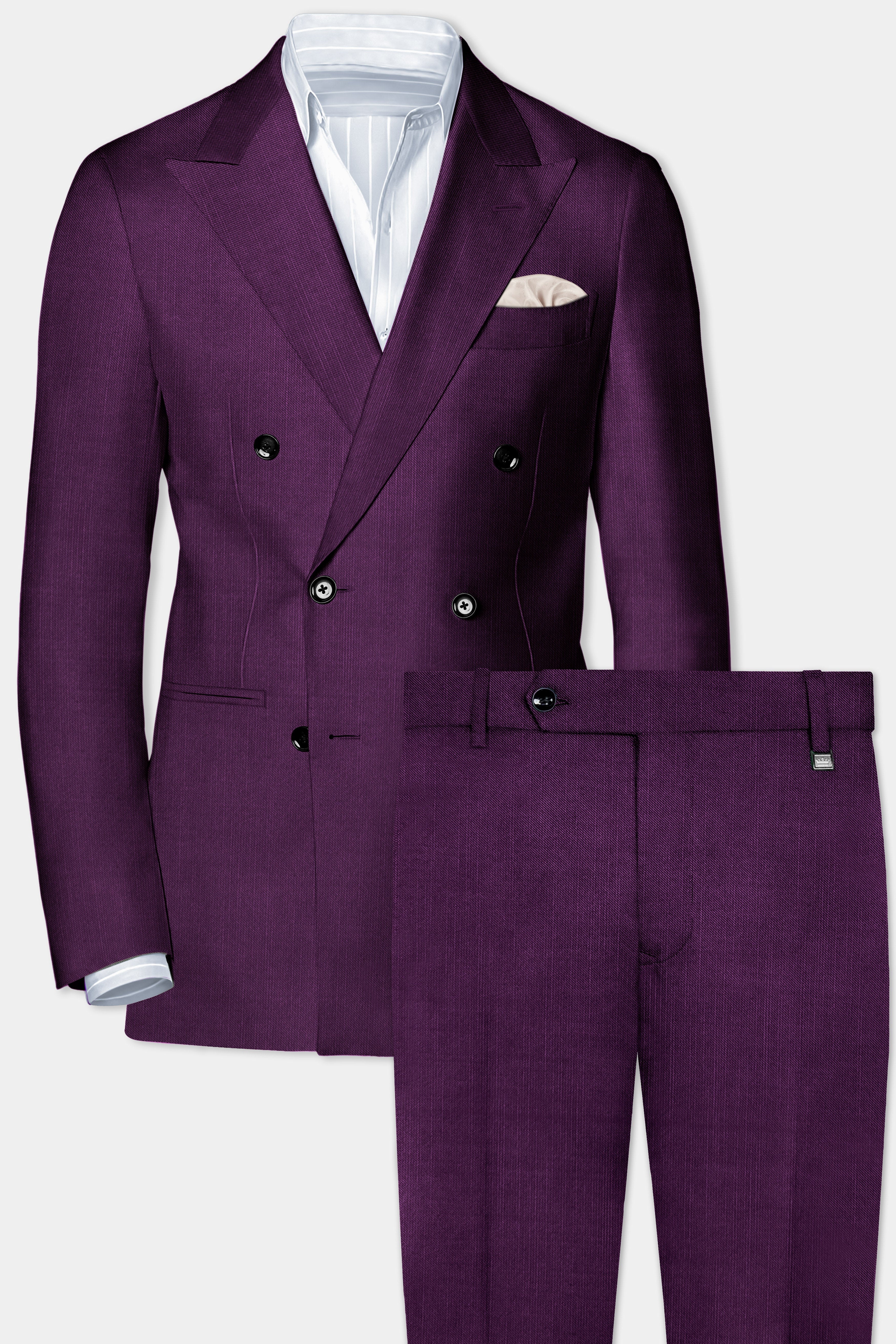 Orchid-Grape Purple Solid Wool Rich Double Breasted Slight Stretch Suit
