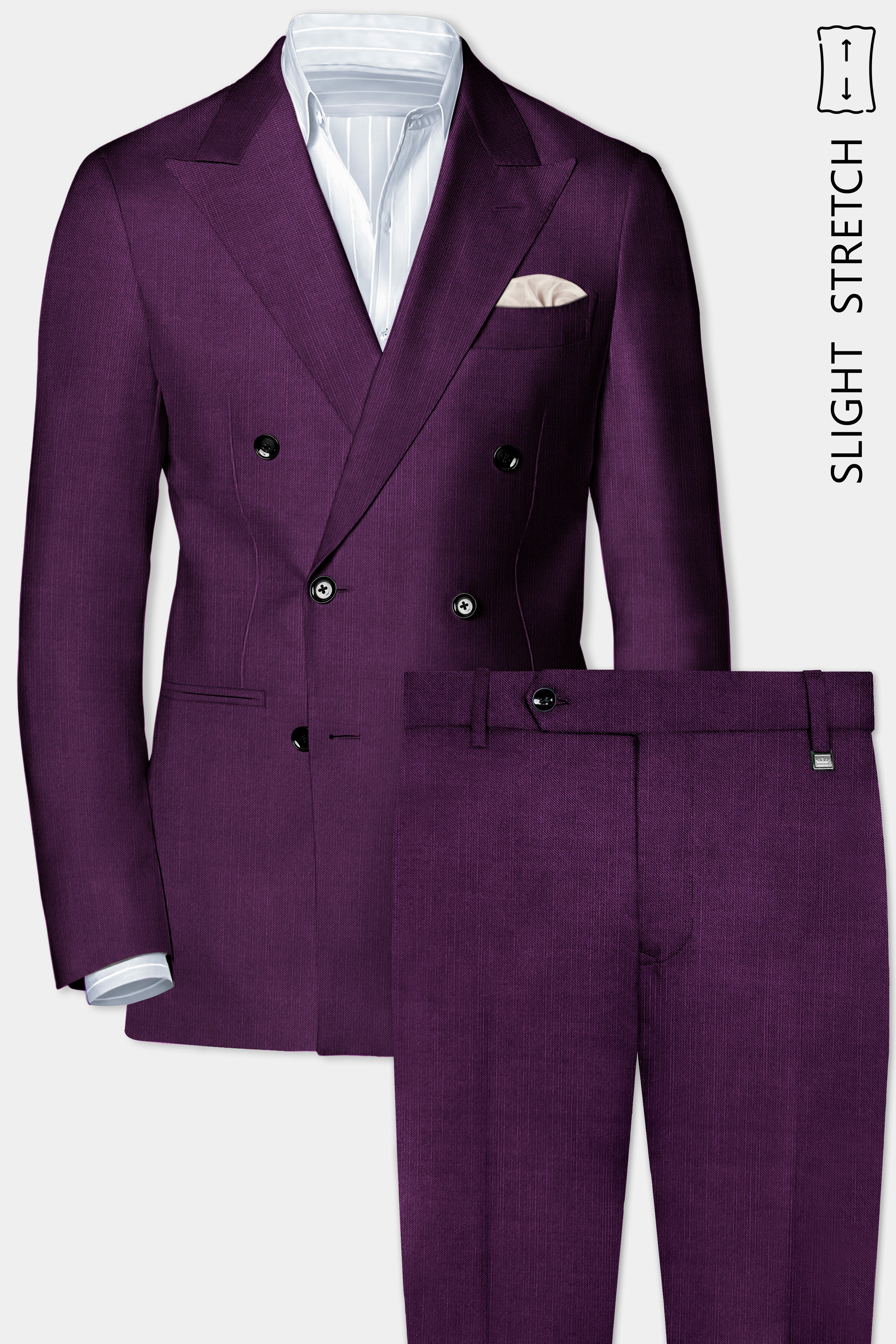 Orchid-Grape Purple Solid Wool Rich Double Breasted Slight Stretch Suit