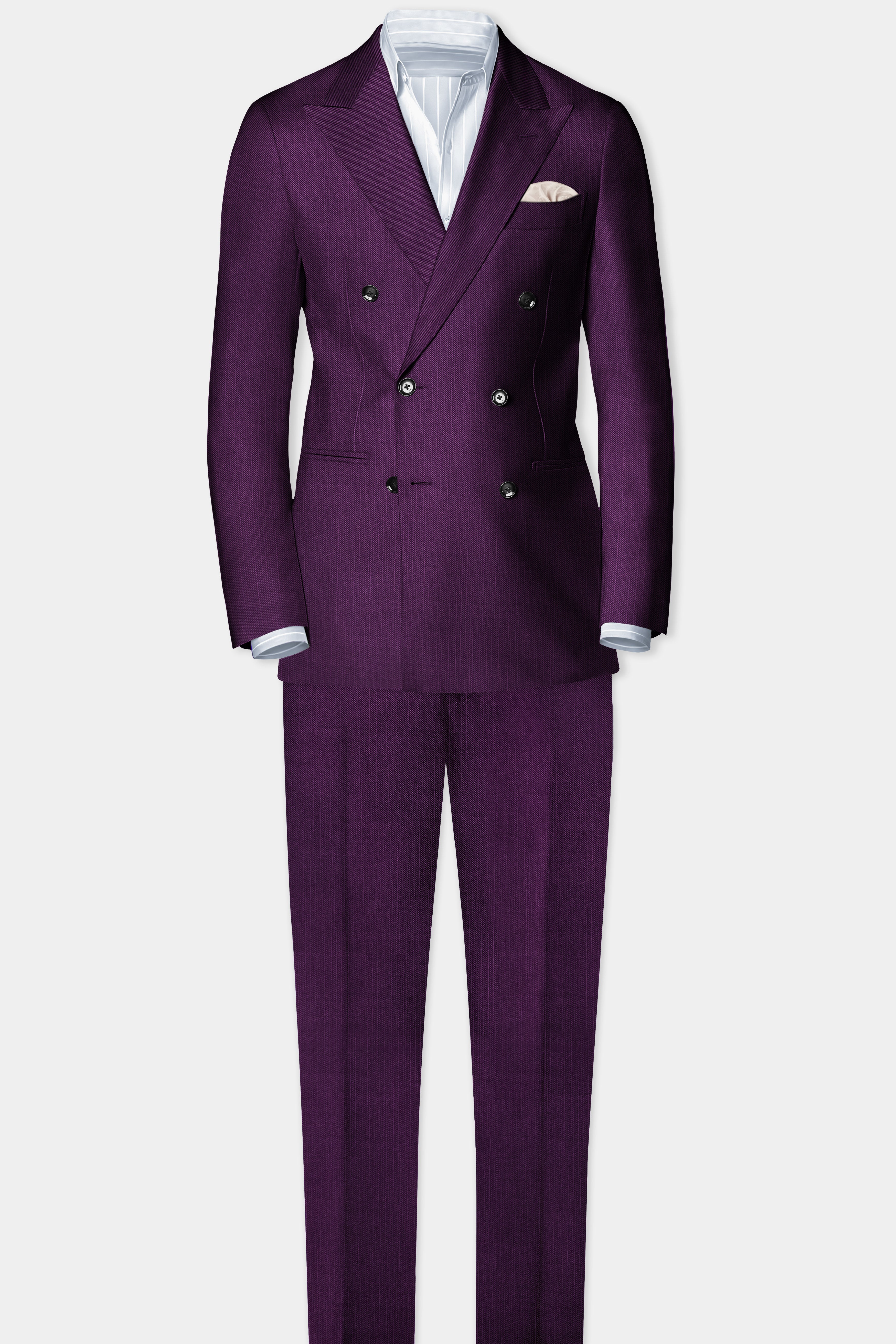 Orchid-Grape Purple Solid Wool Rich Double Breasted Slight Stretch Suit