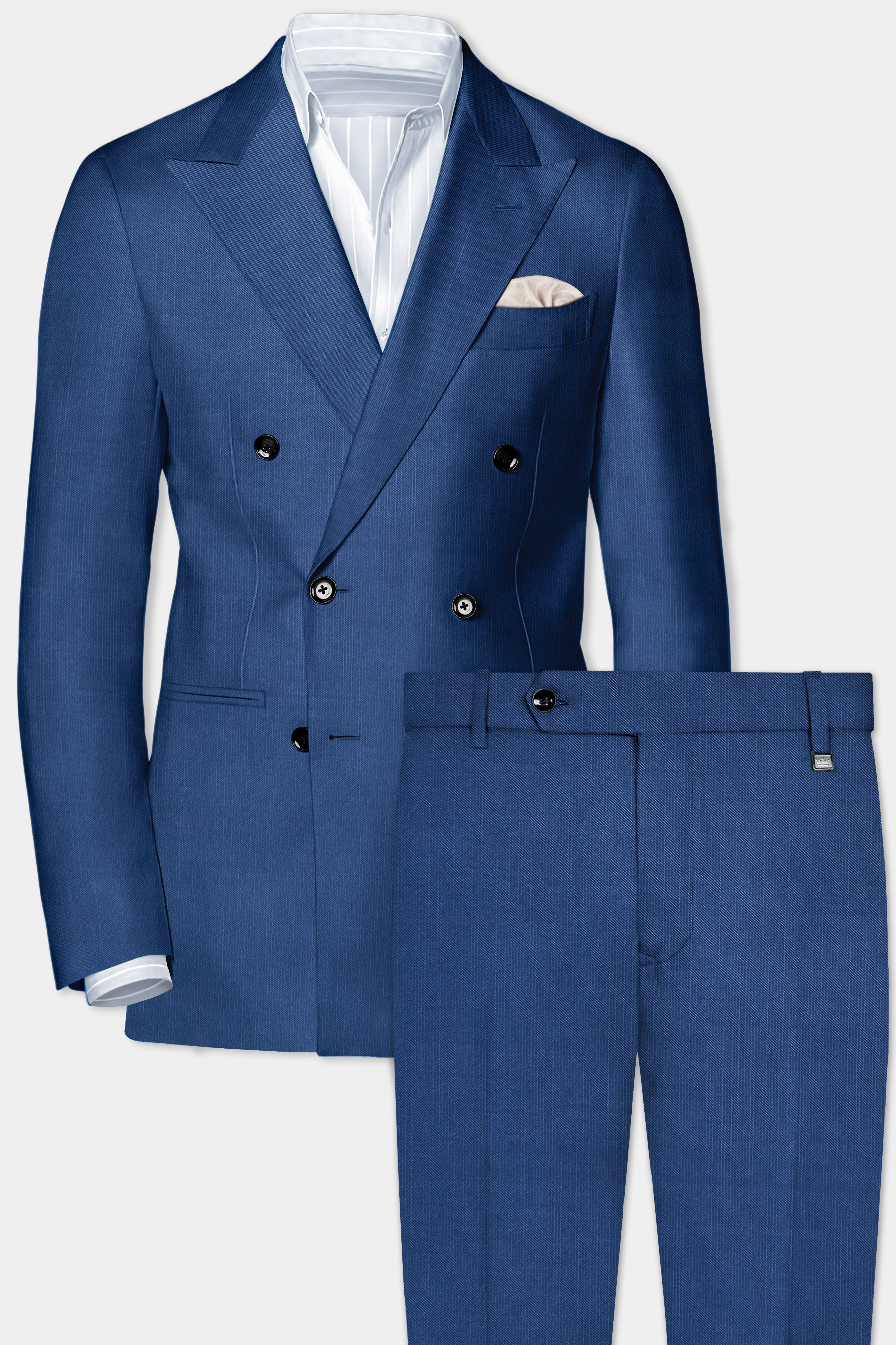 Marinoir-Cello Blue Solid Wool Rich Double Breasted Slight Stretch Suit