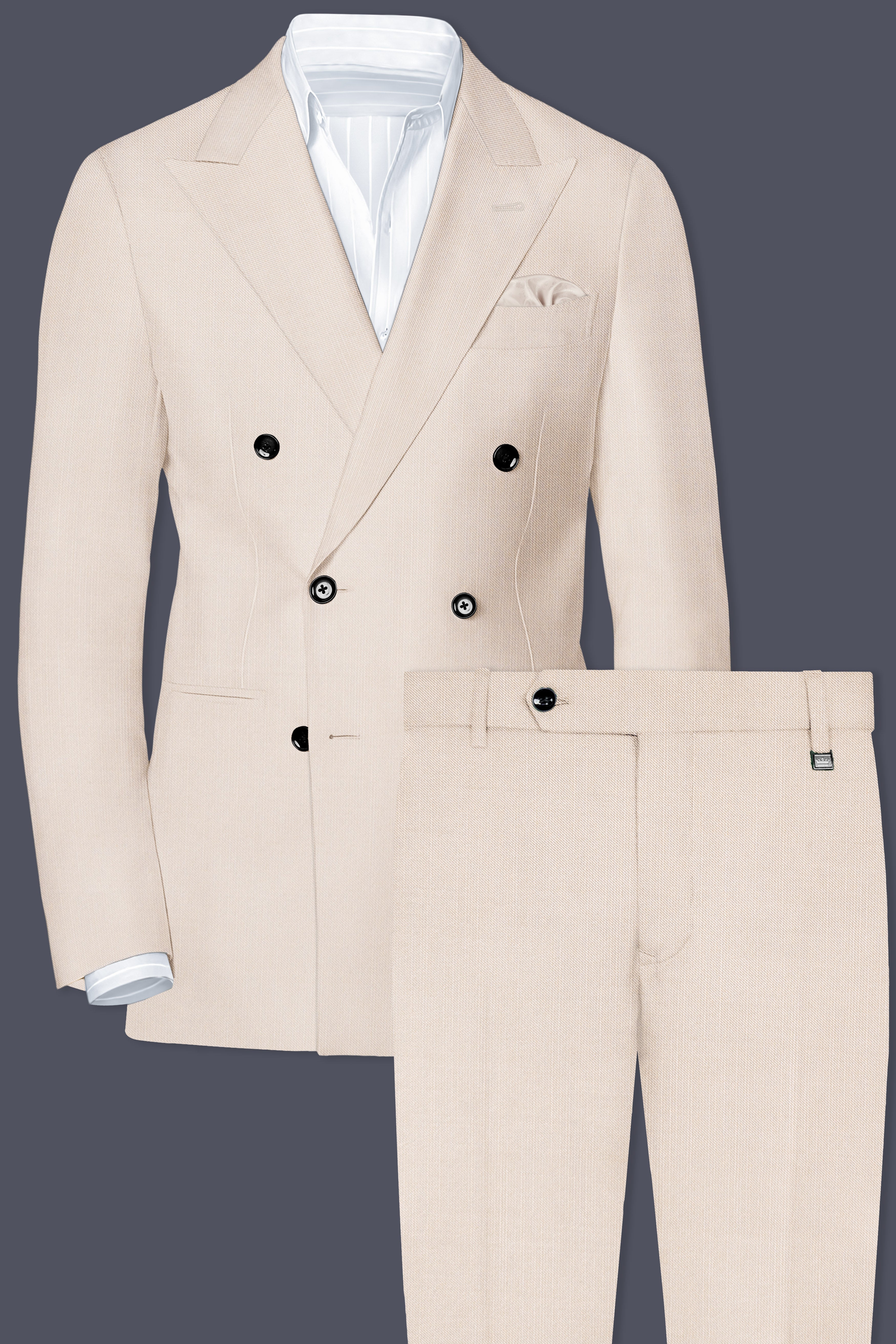 Velivon-Bizarre Cream Solid Wool Rich Double Breasted Slight Stretch Suit