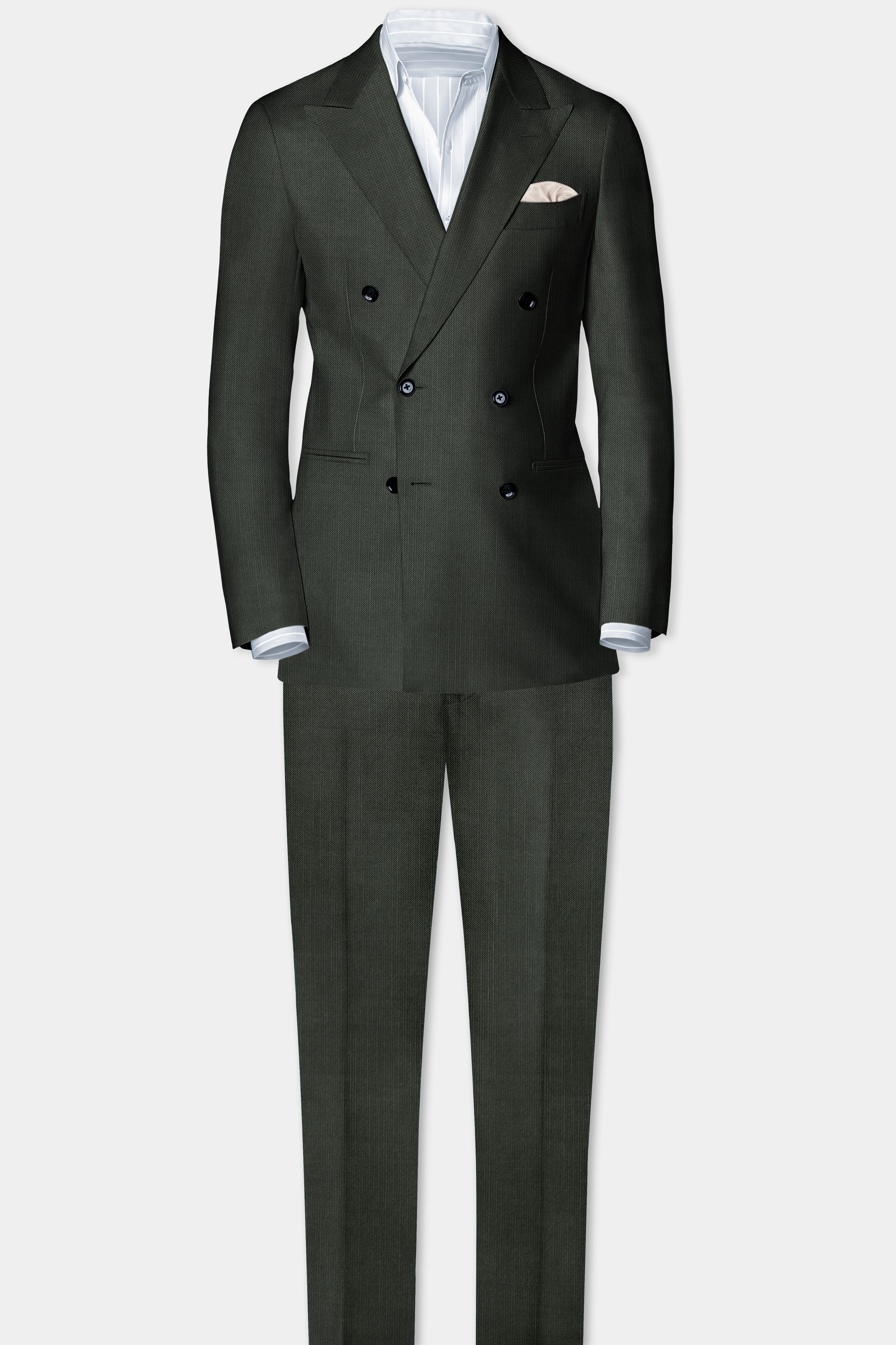 Shafton-Mine Shaft Green Solid Wool Rich Double Breasted Slight Stretch Suit