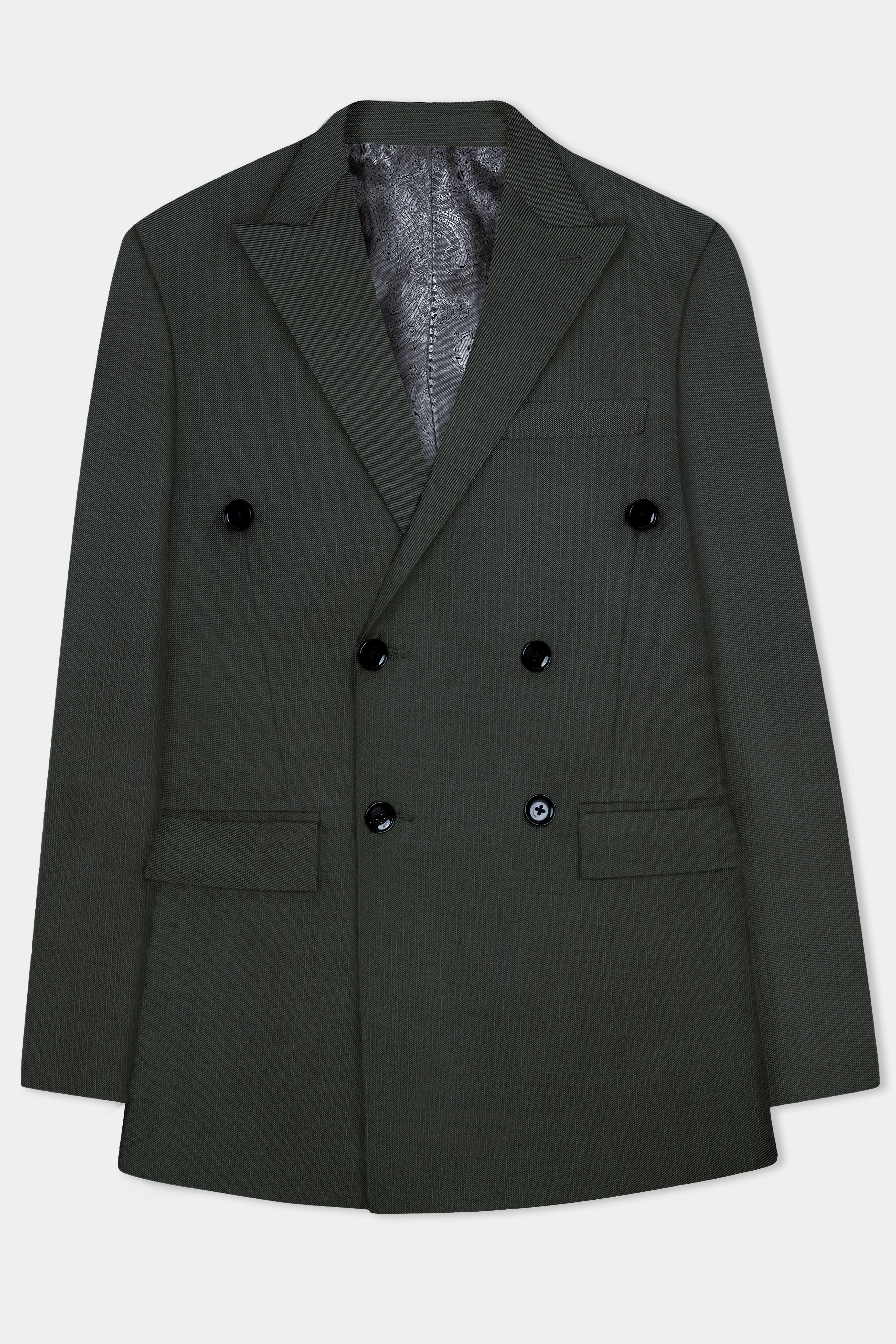 Shafton-Mine Shaft Green Solid Wool Rich Double Breasted Slight Stretch Suit