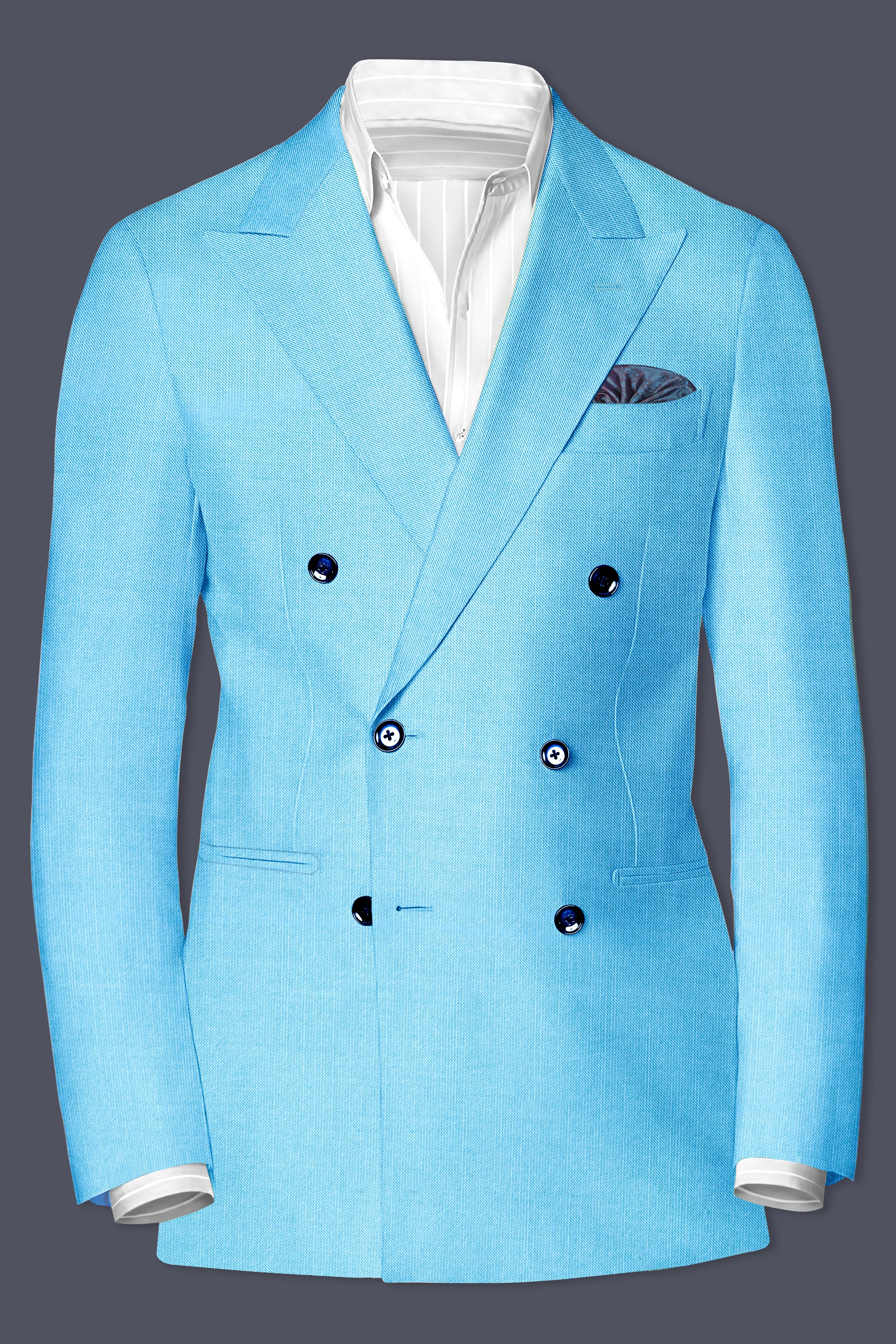 Iceland-Aquamarine Blue Solid Wool Rich Double Breasted Stretchable traveler Suit