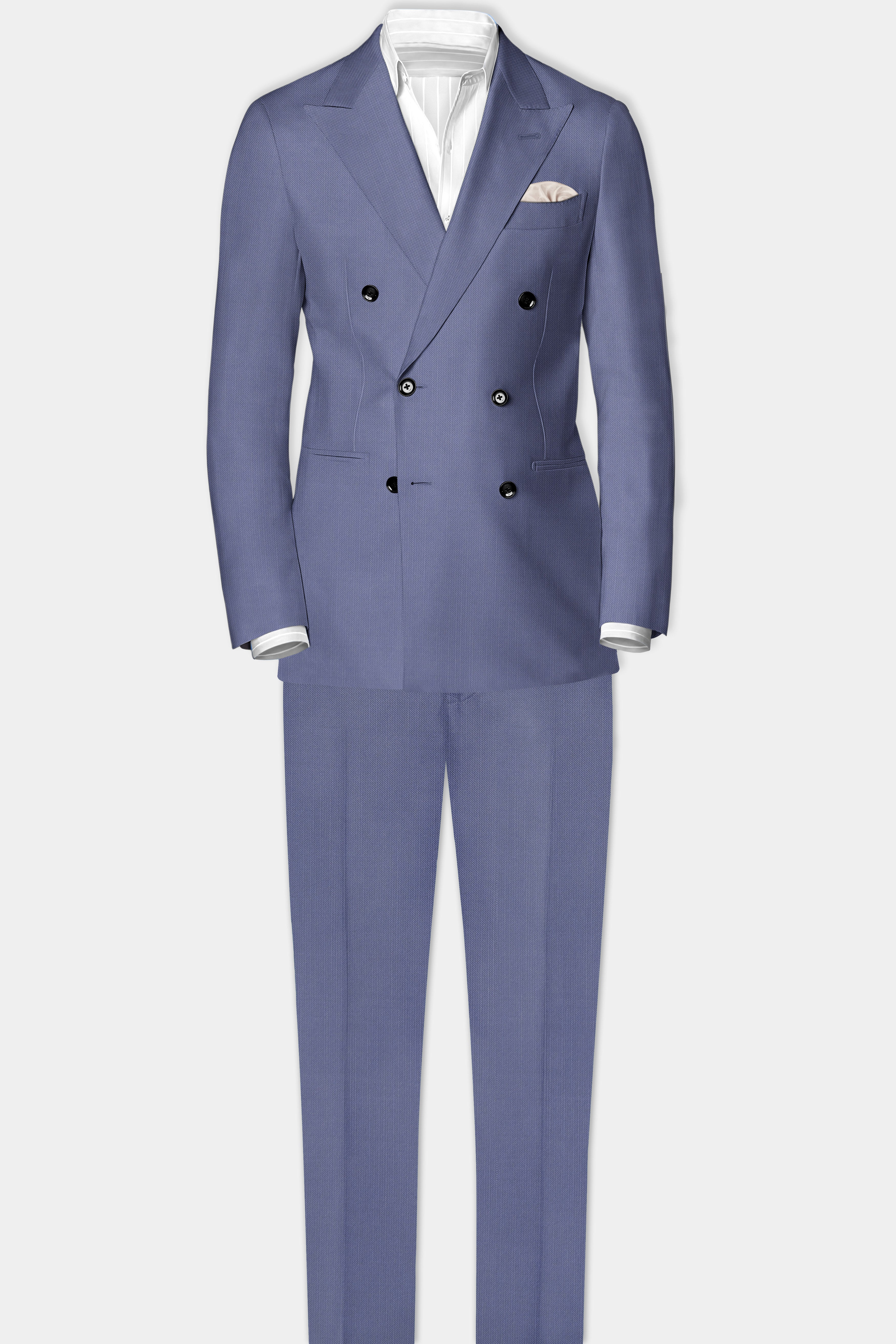 Zenith-Comet Gray Solid Wool Rich Double Breasted Slight Stretch Suit