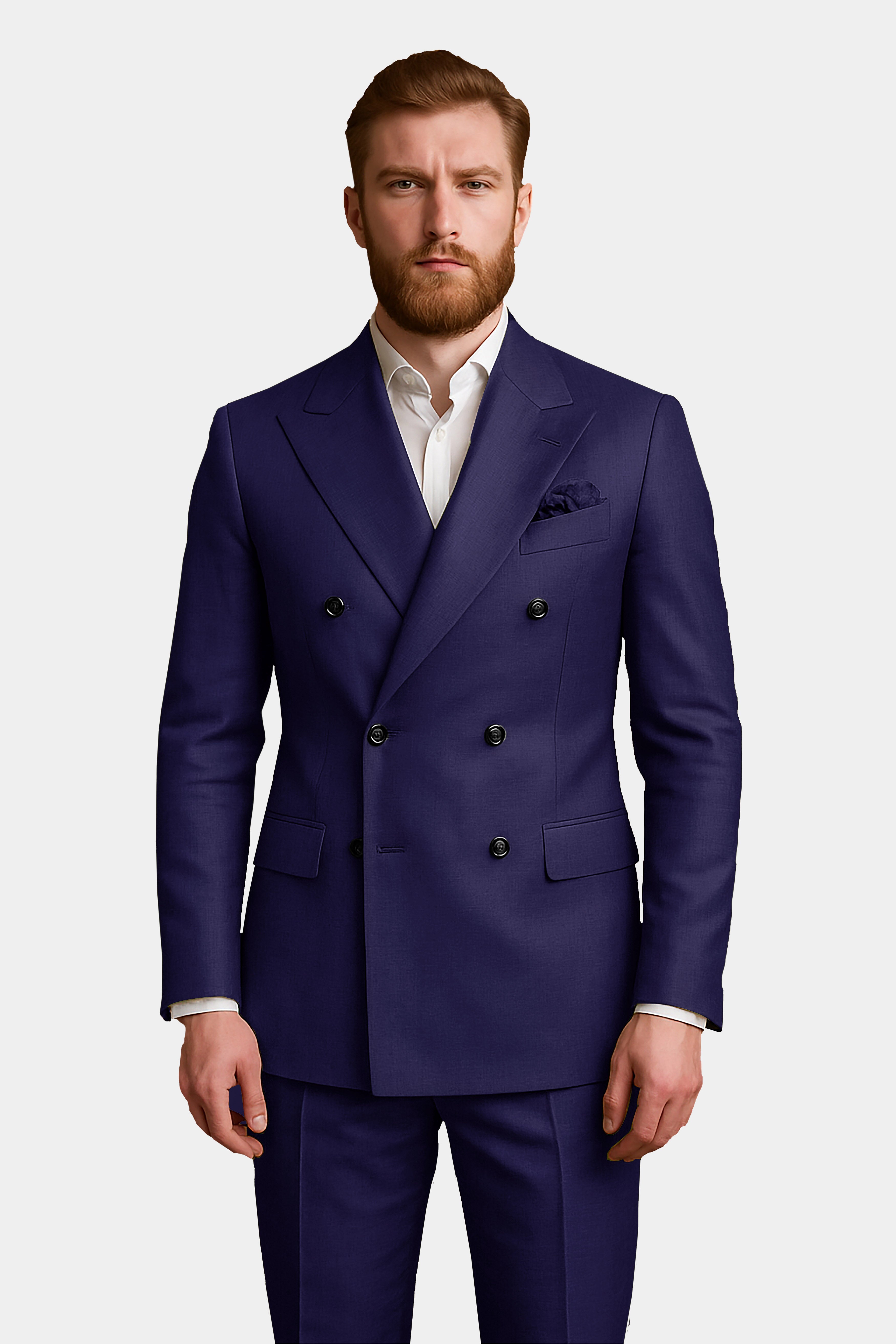 Triton-Martinique Blue Solid Wool Rich Double Breasted Slight Stretch Suit