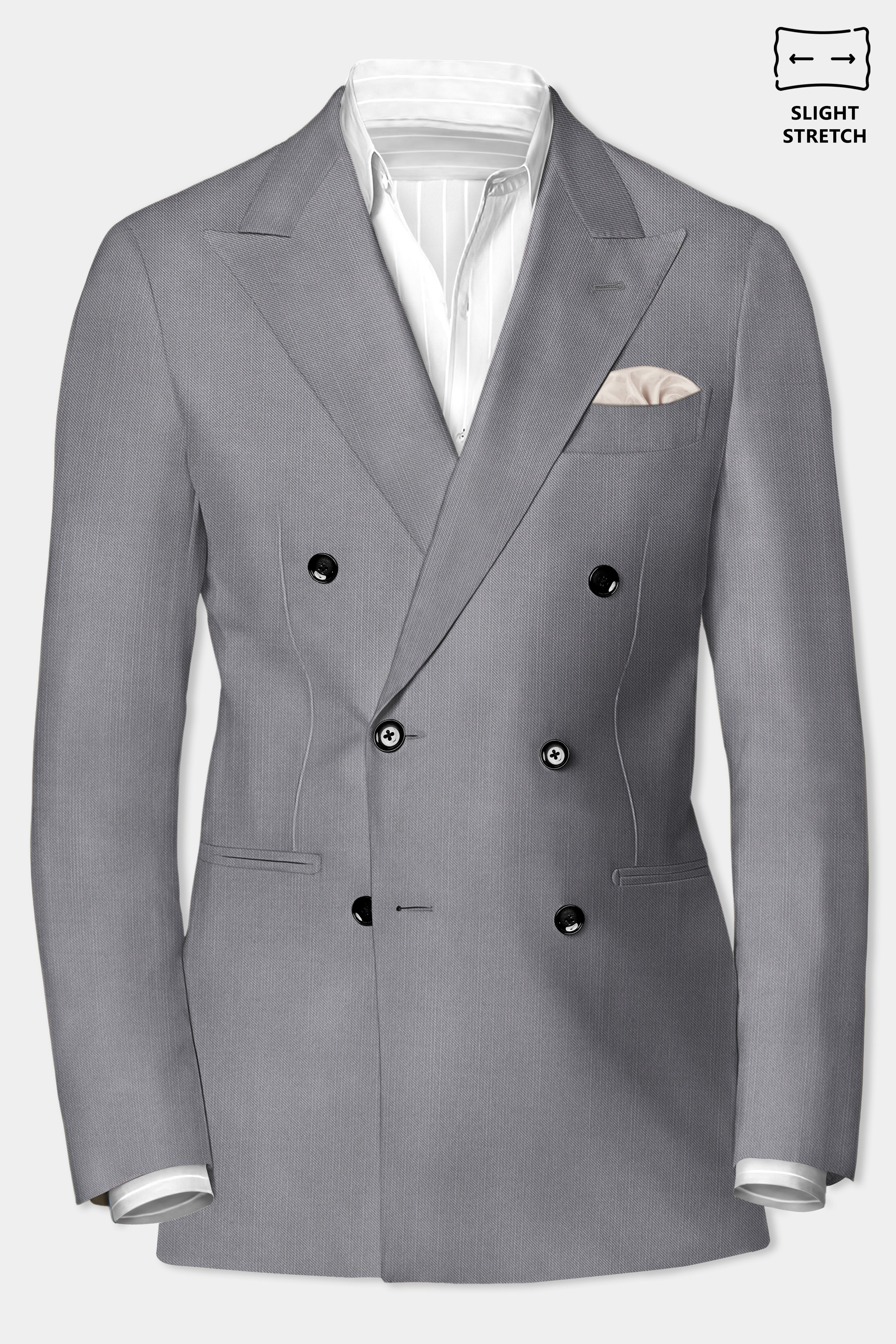 Dorian-Friar Gray Solid Wool Rich Double Breasted Slight Stretch Suit
