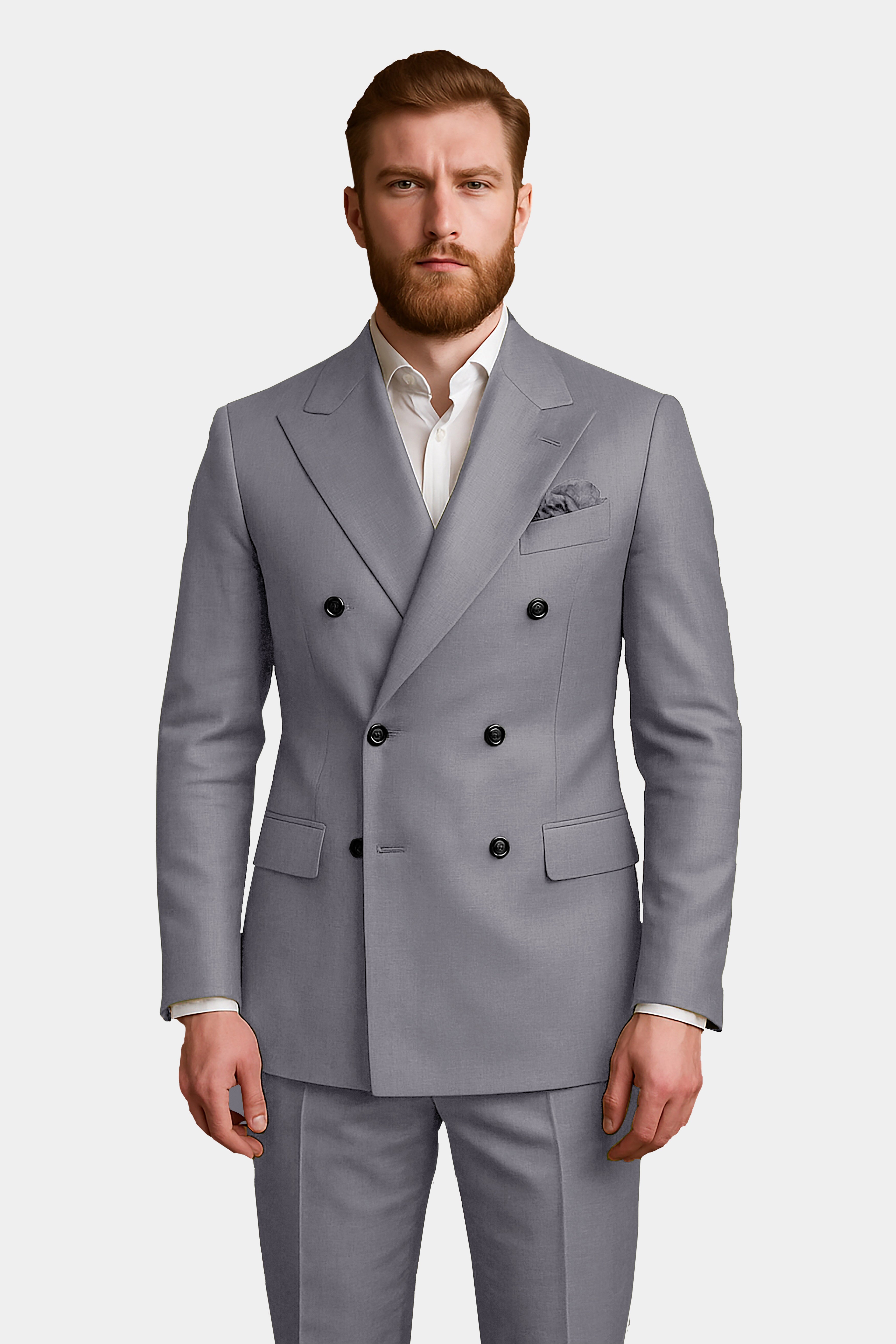 Dorian-Friar Gray Solid Wool Rich Double Breasted Slight Stretch Suit