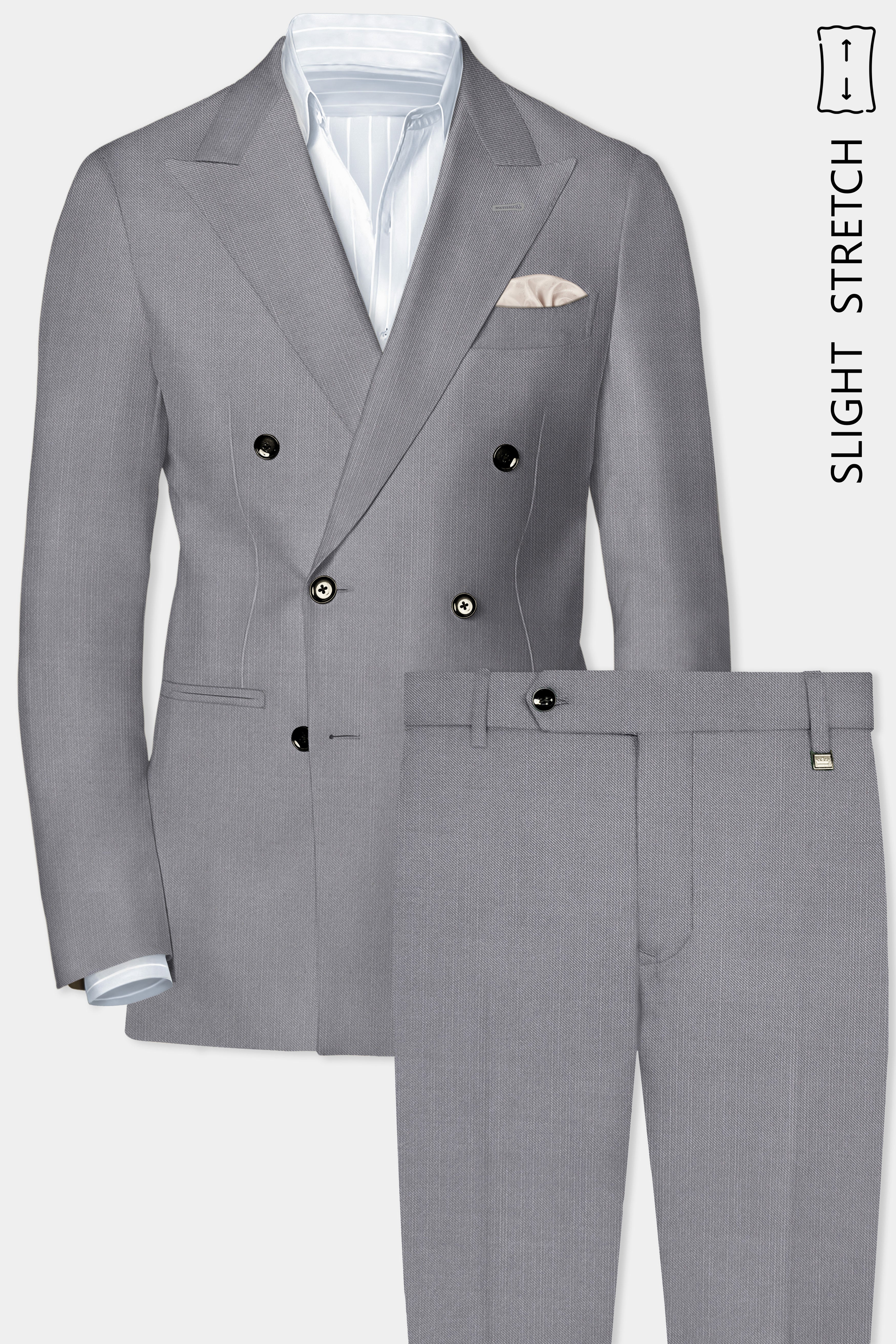 Dorian-Friar Gray Solid Wool Rich Double Breasted Slight Stretch Suit