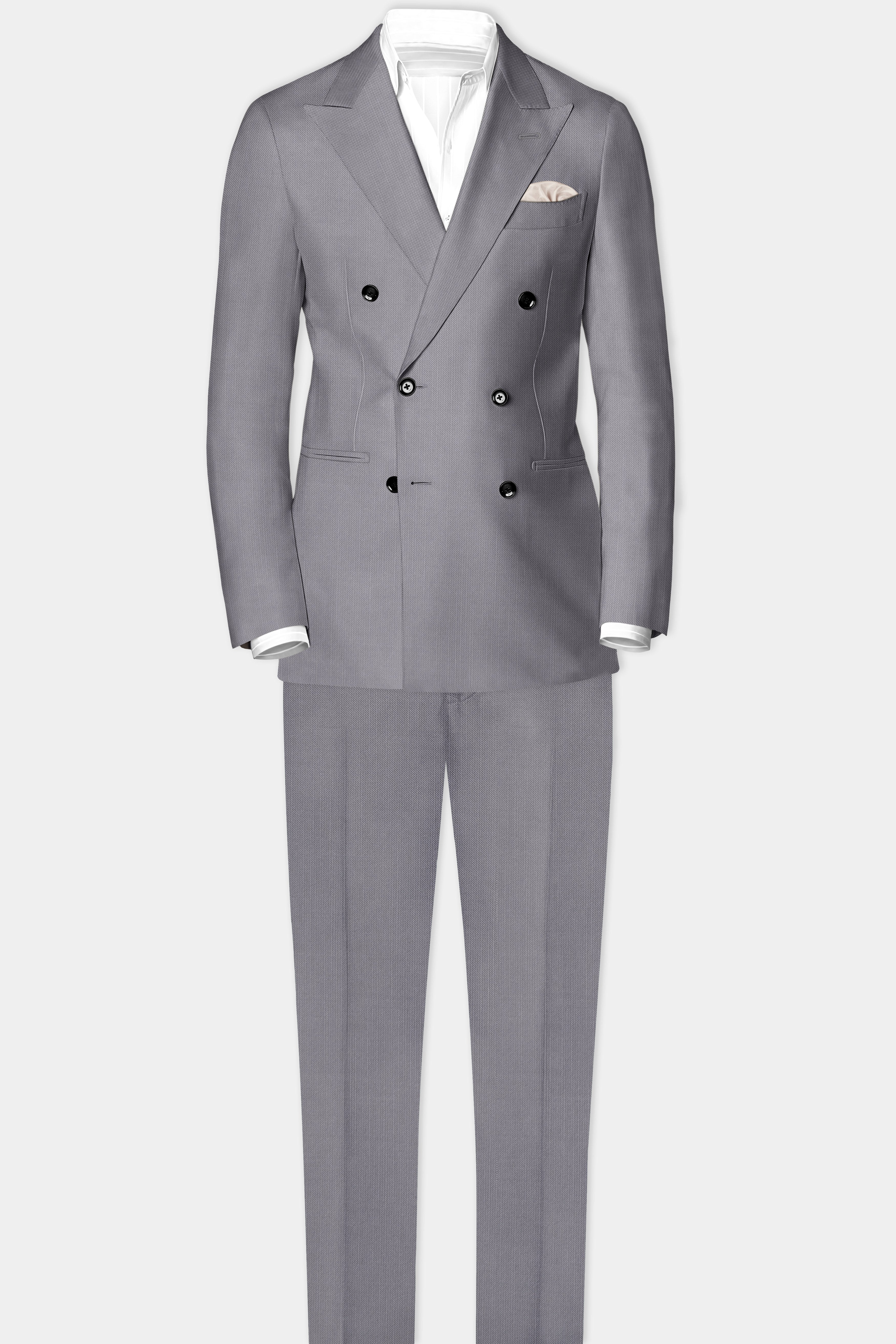 Dorian-Friar Gray Solid Wool Rich Double Breasted Slight Stretch Suit