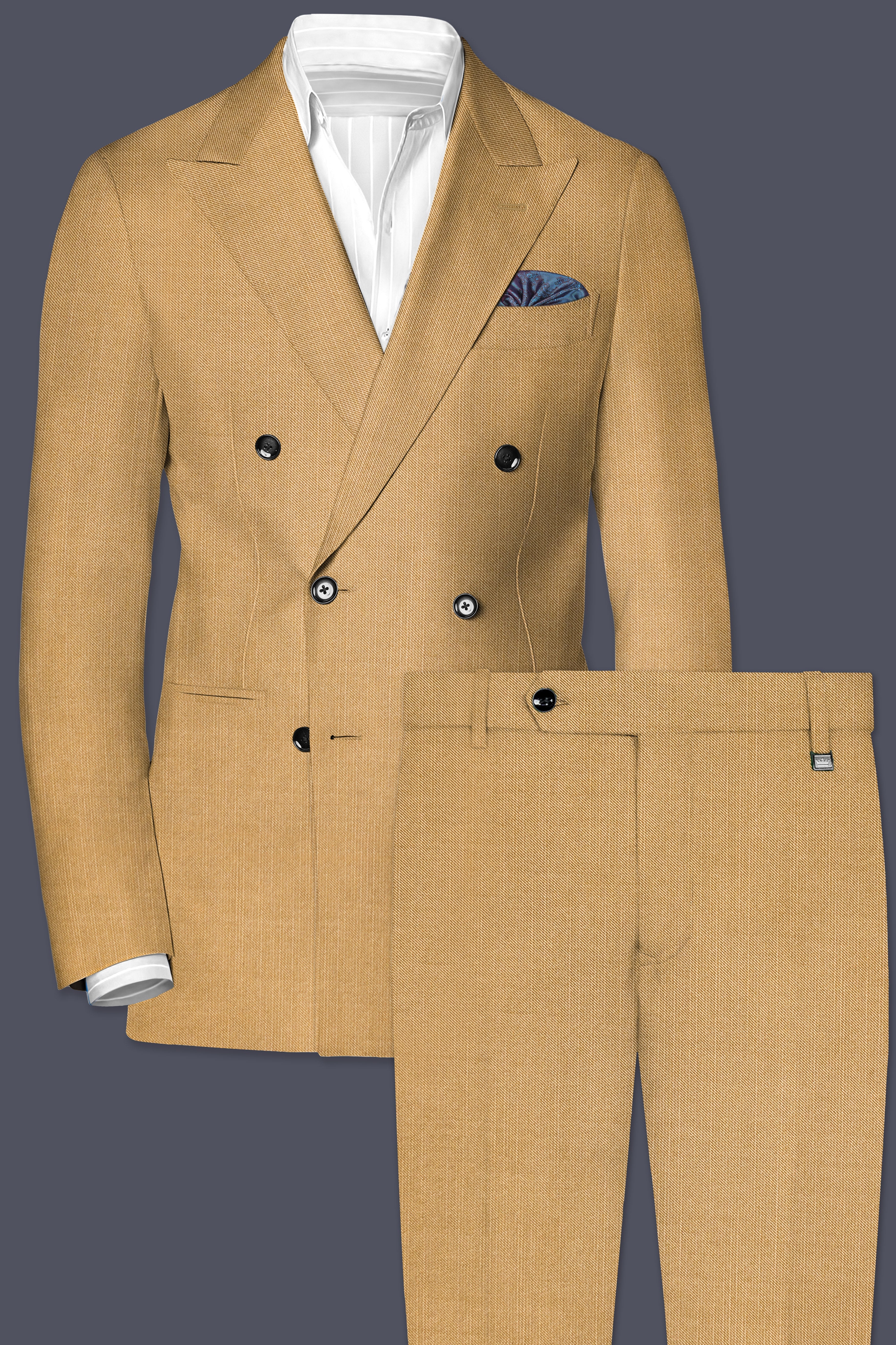 Sepia-Twine Brown Solid Wool Rich Double Breasted Slight Stretch Suit