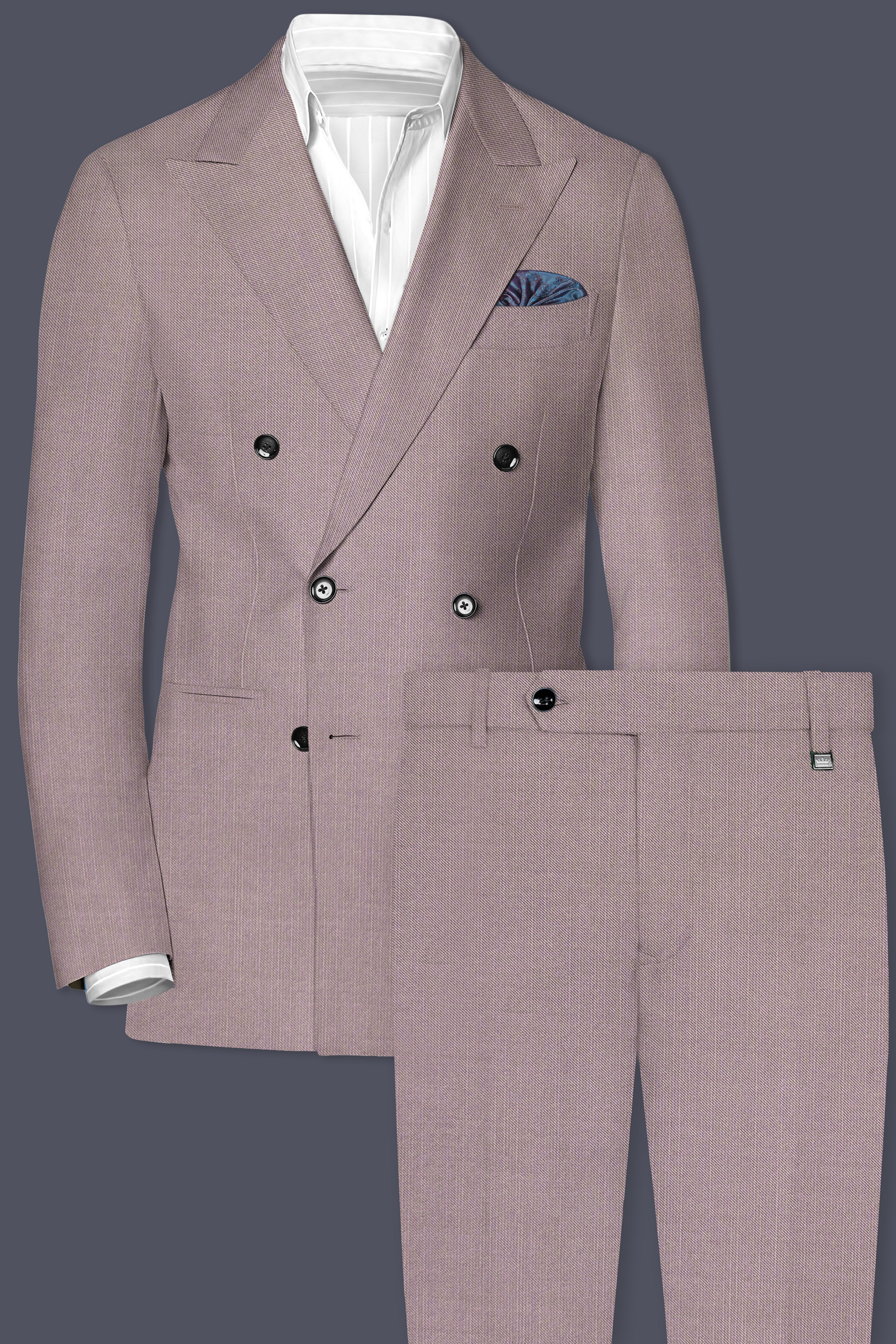 Amour-Rose Quartz Pink Solid Wool Rich Double Breasted Slight Stretch Suit