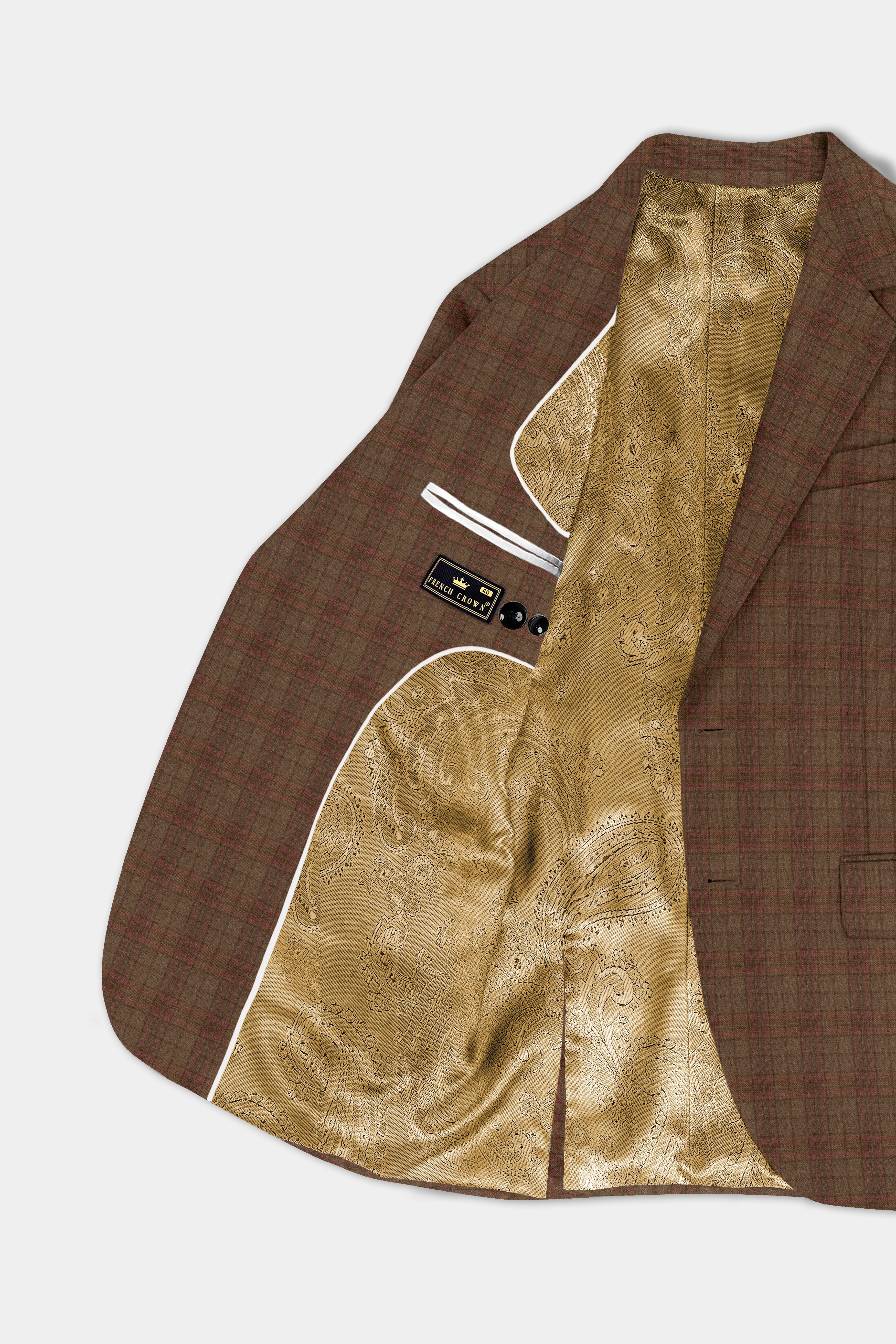 Cango Brown Plaid Wool Rich Single Breasted Suit