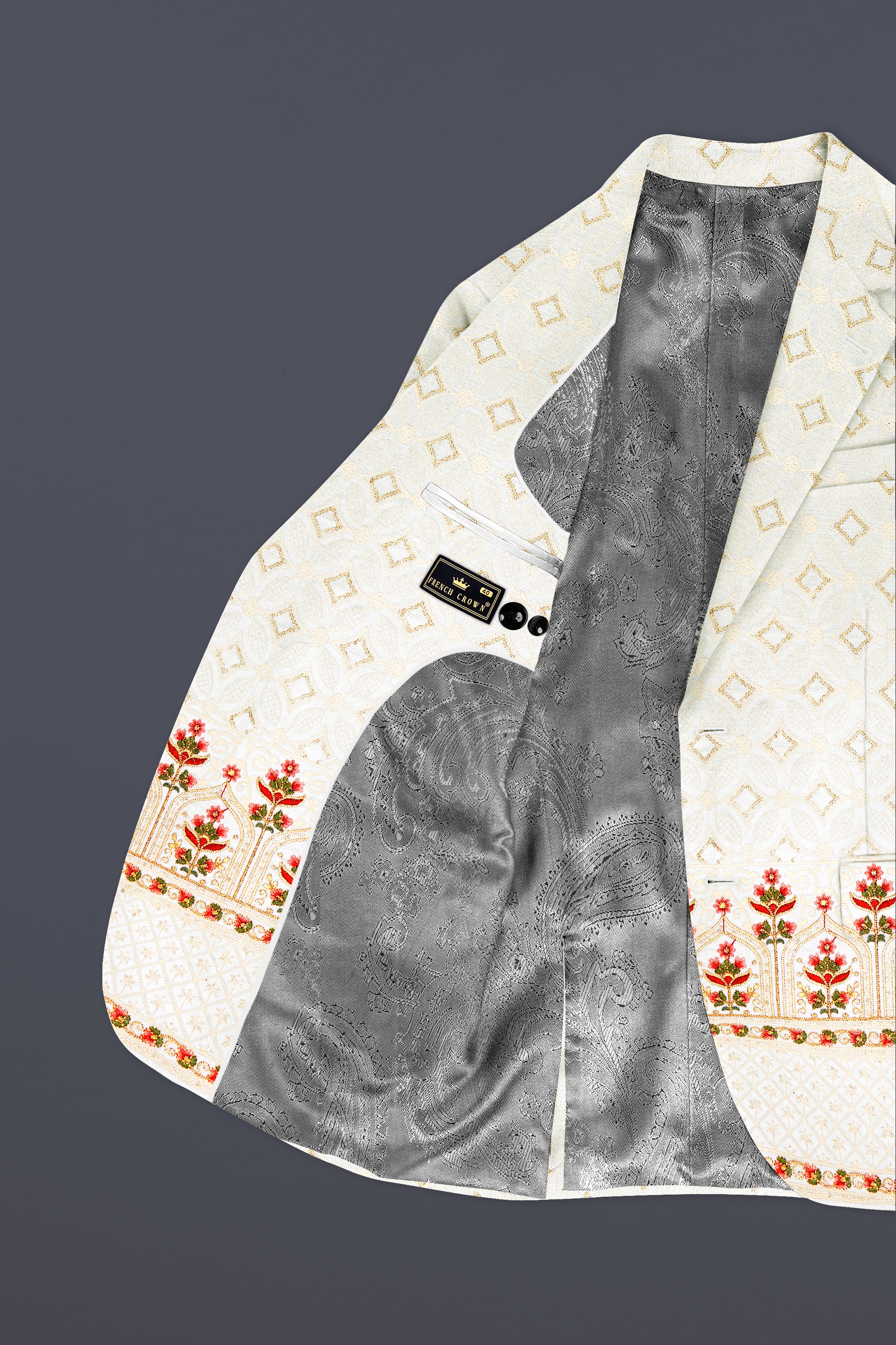 Off White And Sunset Pink Flower Multicolor Sequin and thread Embroidered Single Breasted Suit